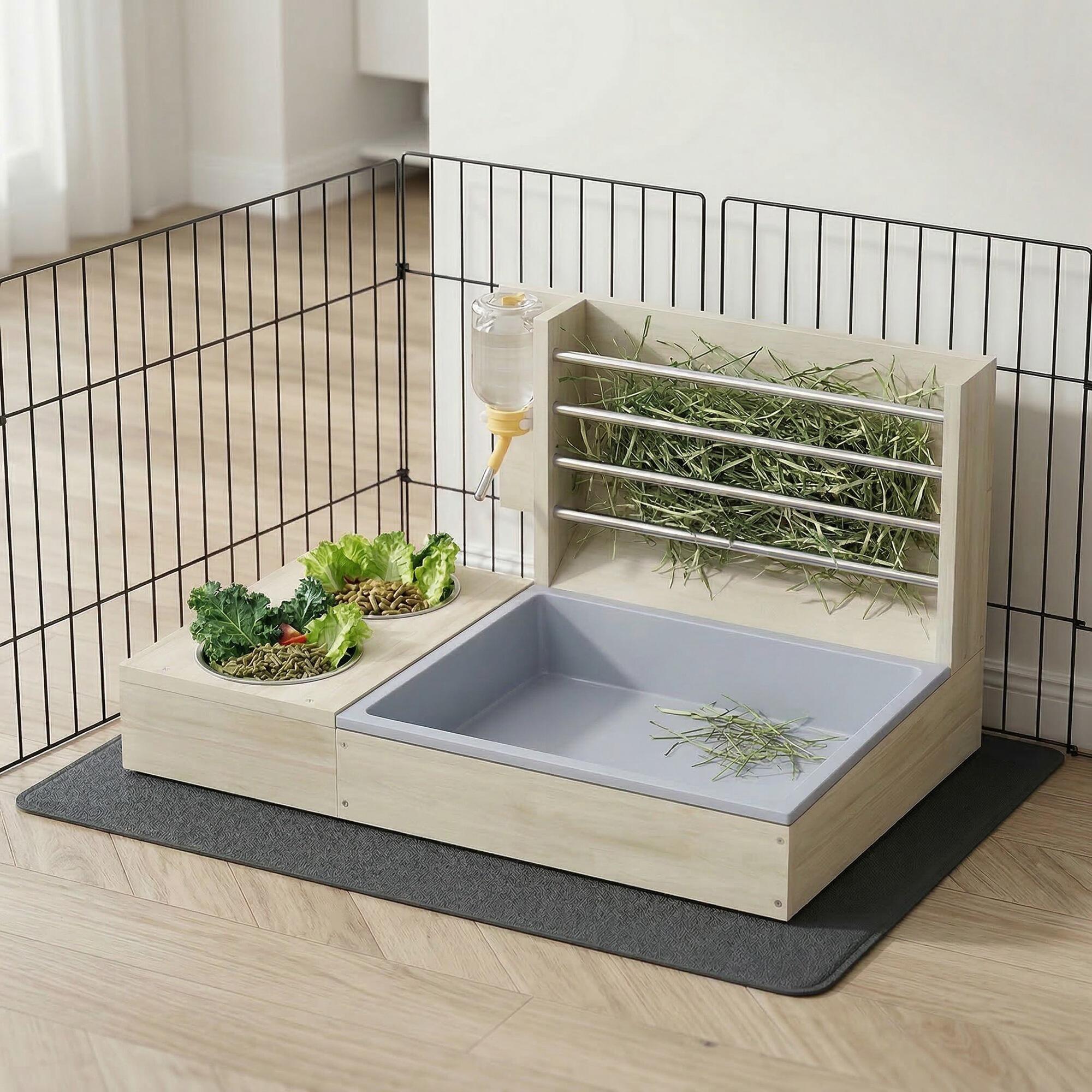 Comedero Heno Conejos PawHut 58x40x32 cm Madera Natural 5/5