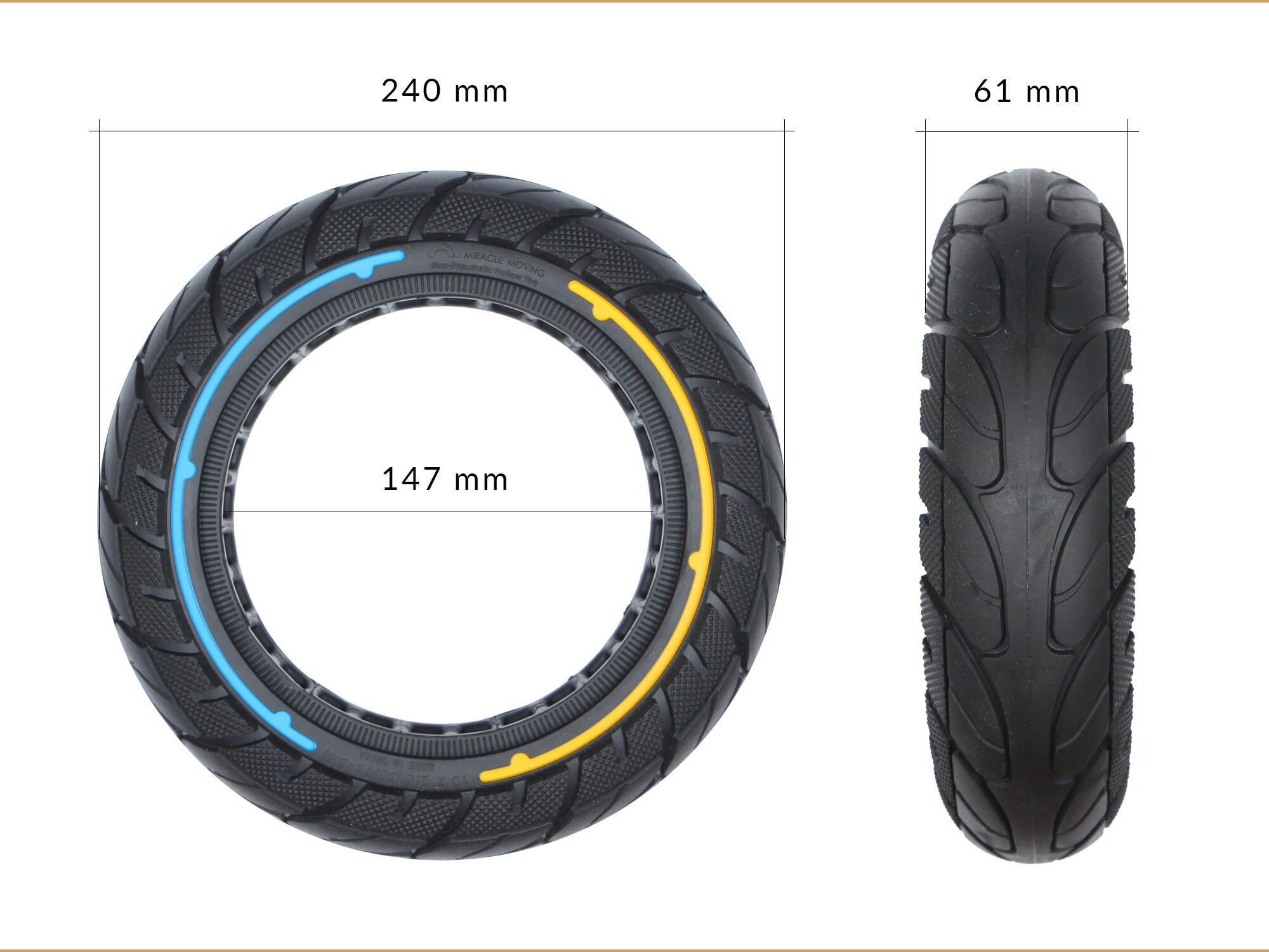 Opona do hulajnogi10x2.50 (60/70-6.5) PU pełna YELLOW/BLUE line ONYX 3/4