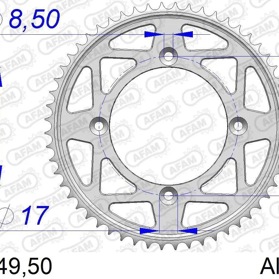AFAM 428 50-tooth Aluminium Chainwheel, Silver.