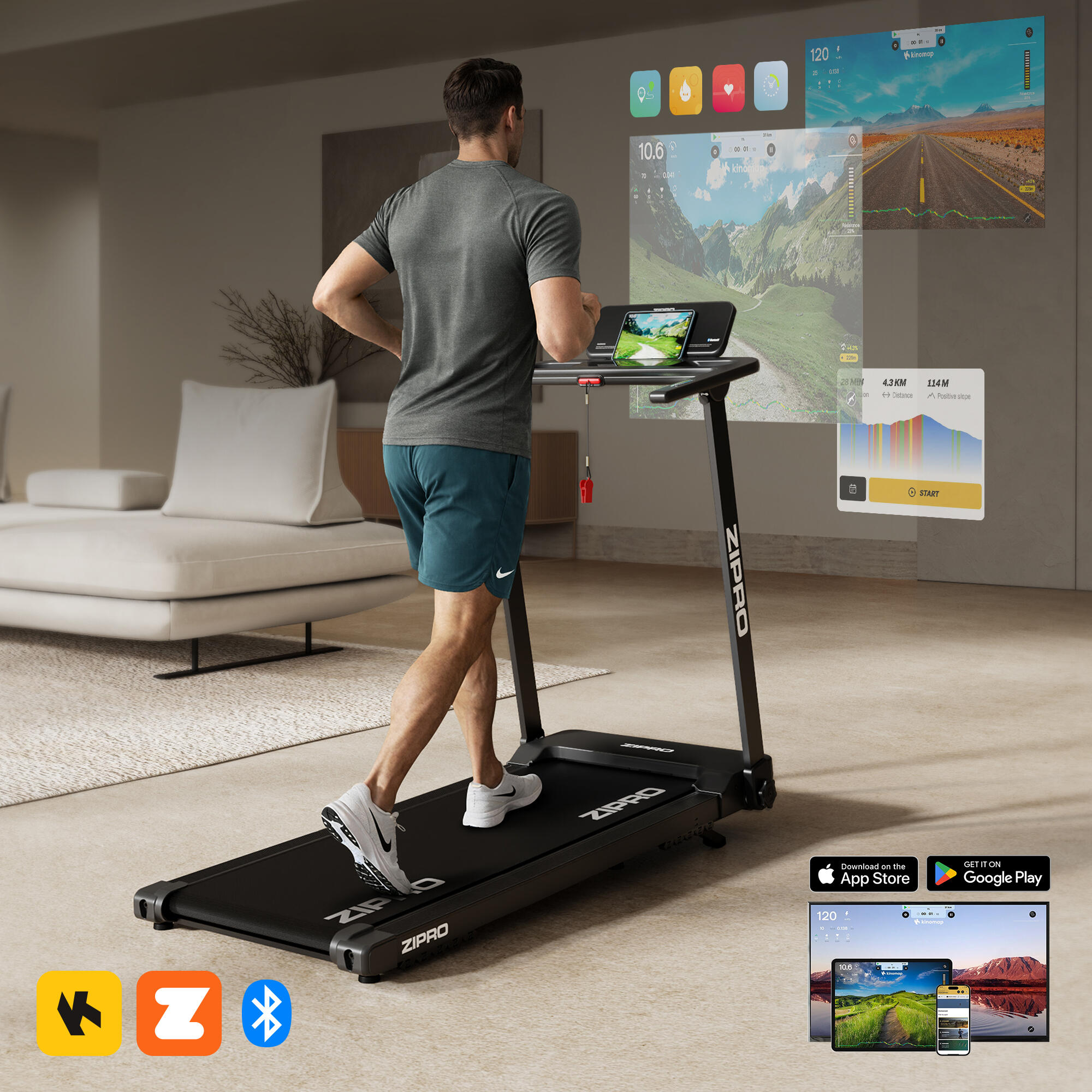 Klappbares Laufband Forma Air 8 km/h, 2-stufige Steigung, Zwift/Kinomap, APP 5/7