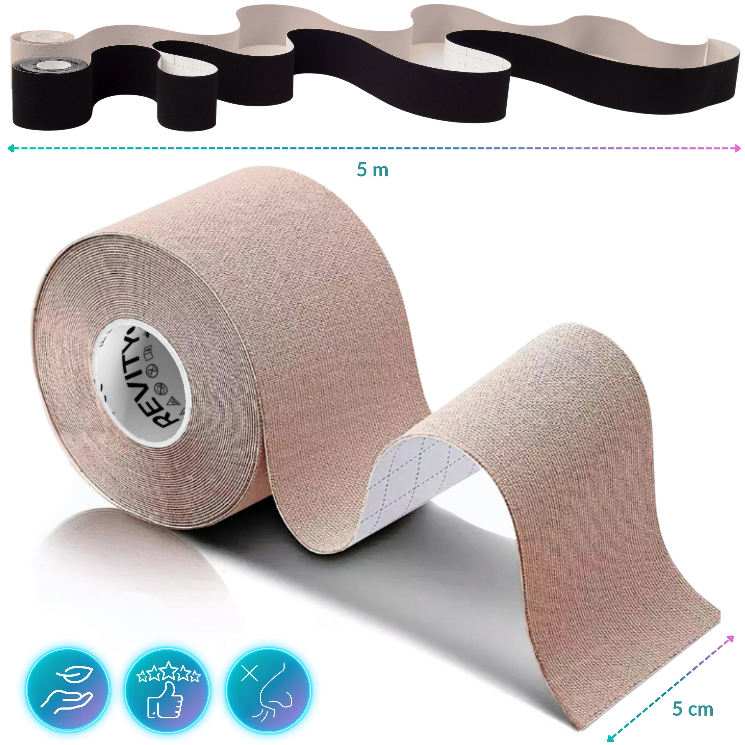 Cinta kinesiológica Kinesiotape 5 m × 5 cm, para lifting facial y busto, médico 3/7