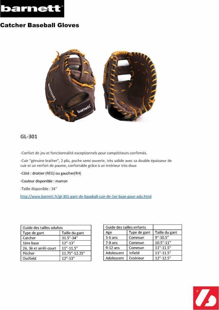 GL-301 gant de baseball cuir de 1er base pour adulte, Noir 7/7