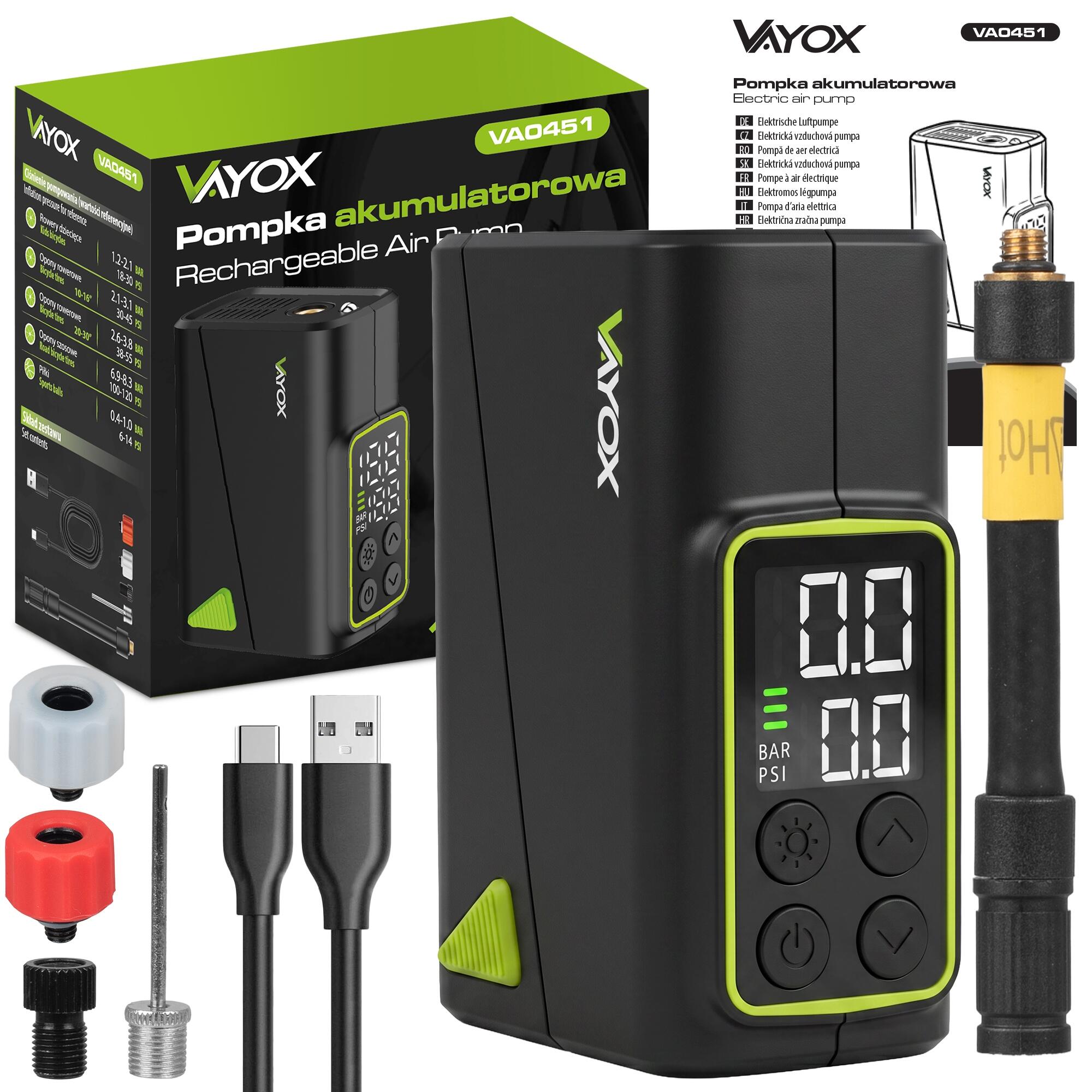 Vayox VA0451 accu fietspomp 1100mAh 10,3BAR compressor 7/8