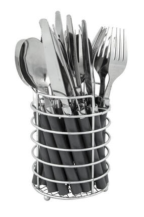 Besteck-Set - im Korb - Grau - 24 Teile - 6 Personen