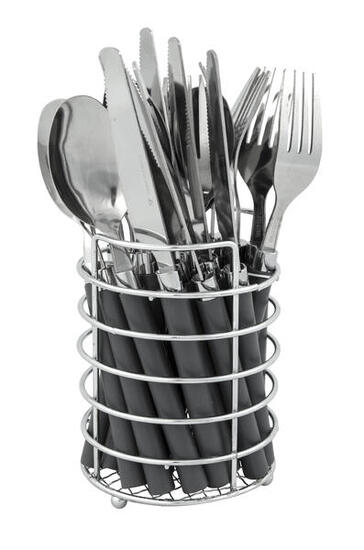 Besteck-Set - im Korb - Grau - 24 Teile - 6 Personen