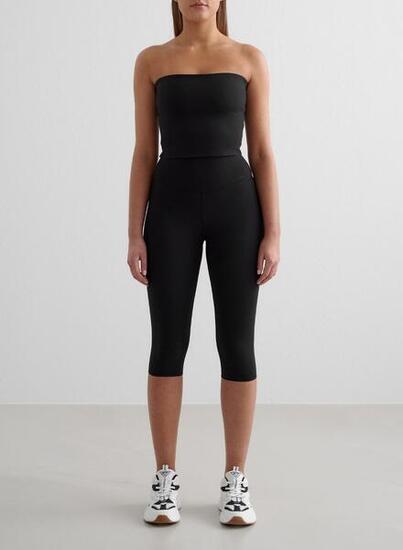 Damen Leggings Capri Feuchtigkeitsableitend Schwarz