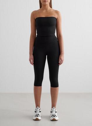 Damen Leggings Capri Feuchtigkeitsableitend Schwarz