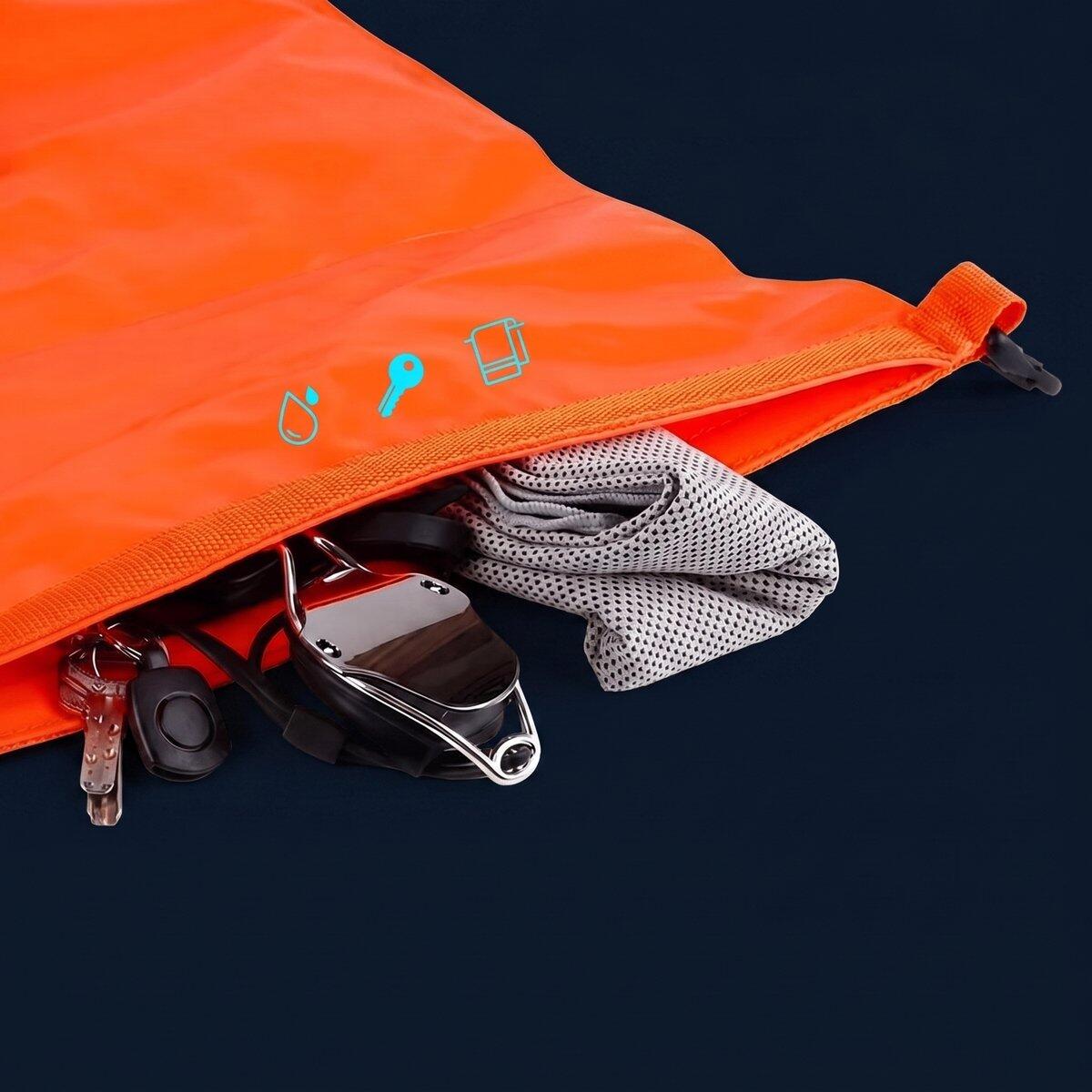 Bouée De Natation Sécurisée Aoreun – 60x40 Cm – Double Airbag Indépendant – Sac étanche Pour Téléphone Et Clés – Orange Fluo