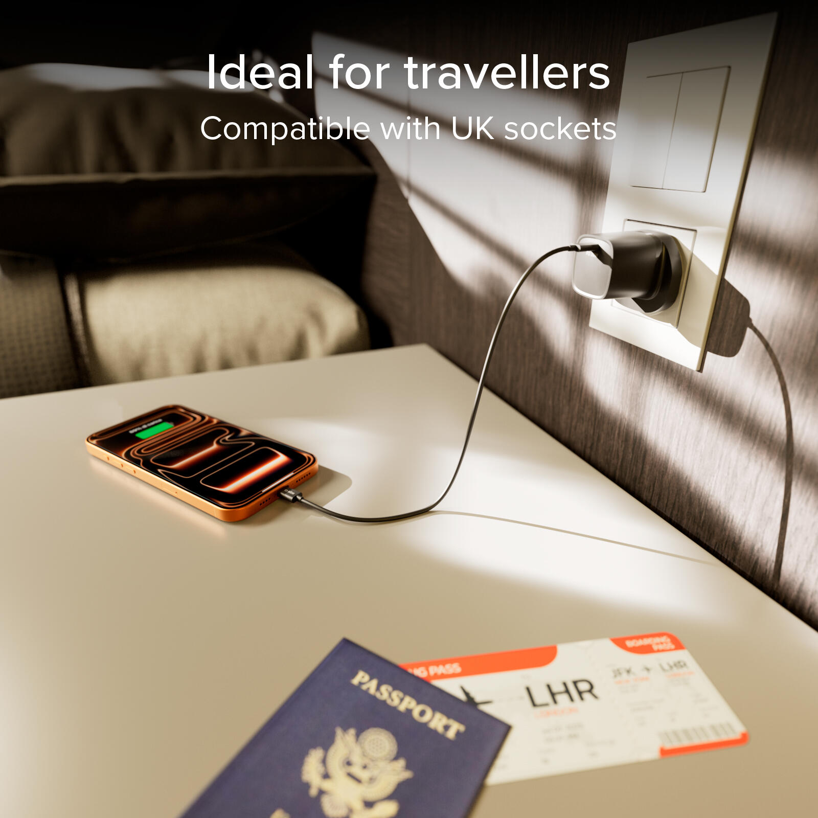 Caricatore caricabatterie con presa USB-C a 20W di potenza e spina inglese UK 6/7