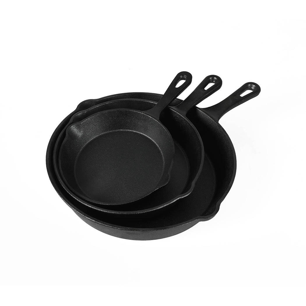 TOQUE 3PCS Cast Iron Skillet Fry Pan Set Camping BBQ