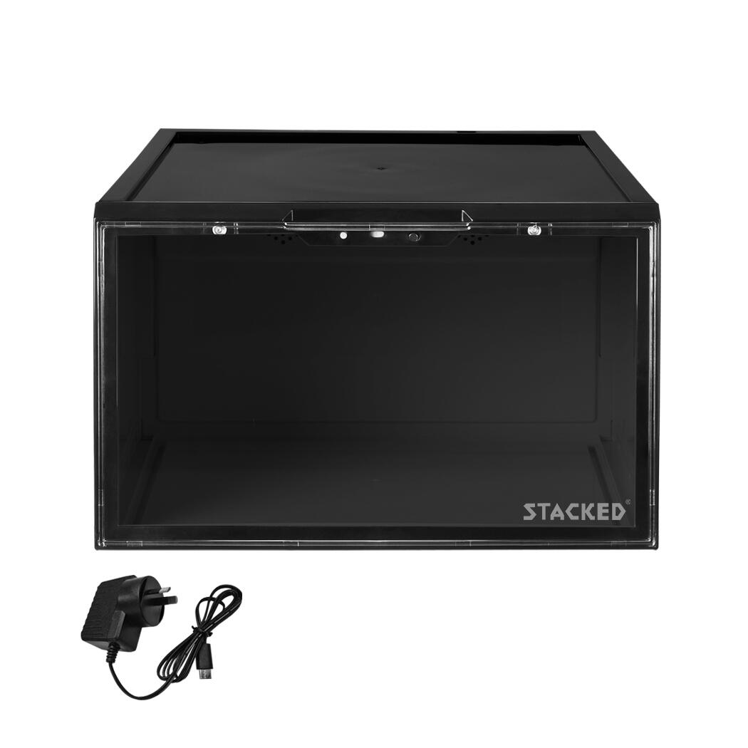 Stacked 1PC Black Plastic Display Shoe Box with LED Lights
