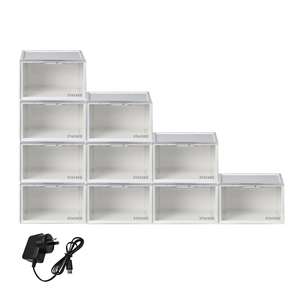 Stacked 10PCS Transparent Plastic Display Shoe Box with LED Lights