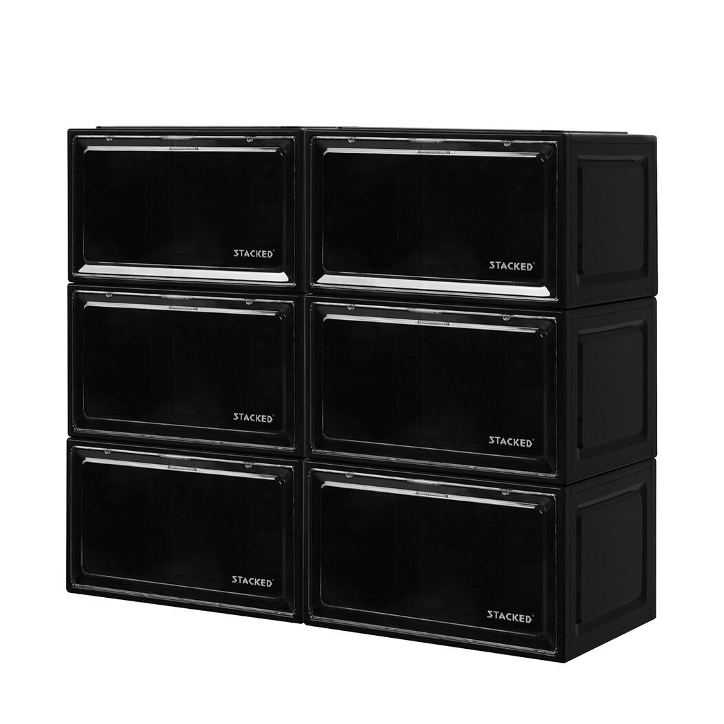 Stacked 6Pcs Black Plastic Display Shoe Box