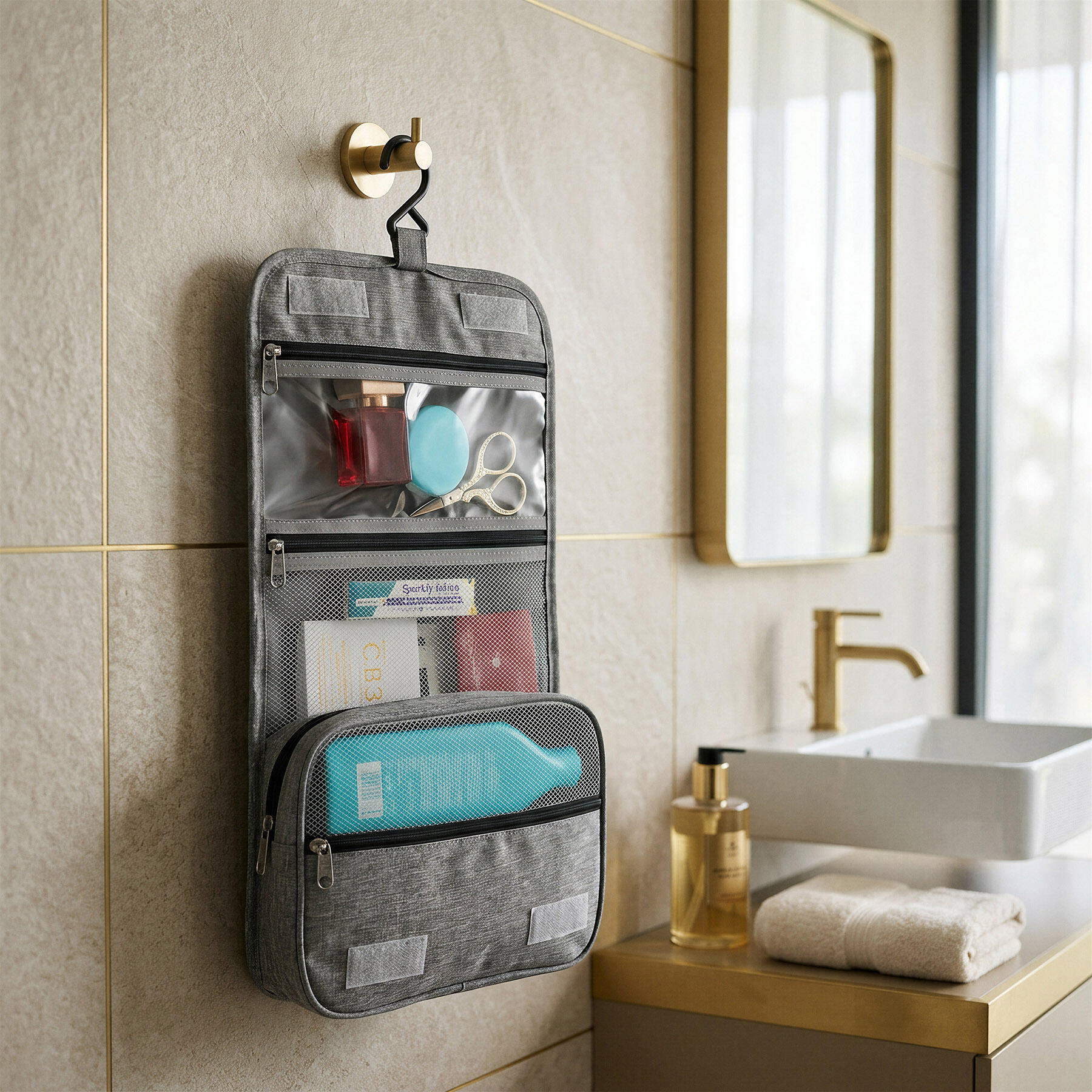Trousse de toilette voyage unisexe camping NC4505 organiseur compact Nils gris 3/7