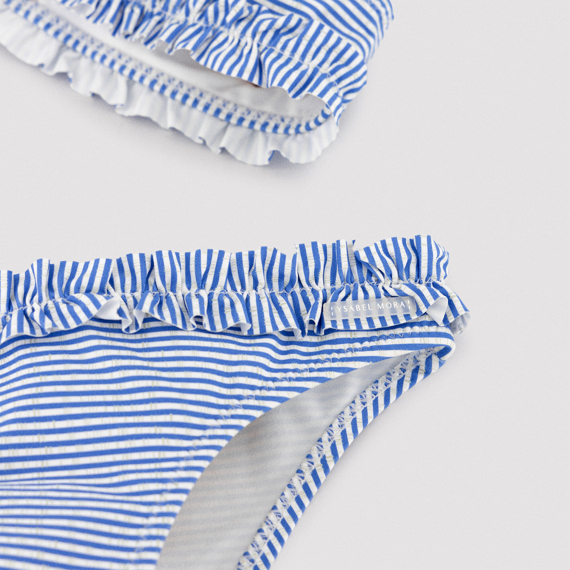 Bikini niña detalle lazo y fruncidos estampado rayas 3/7