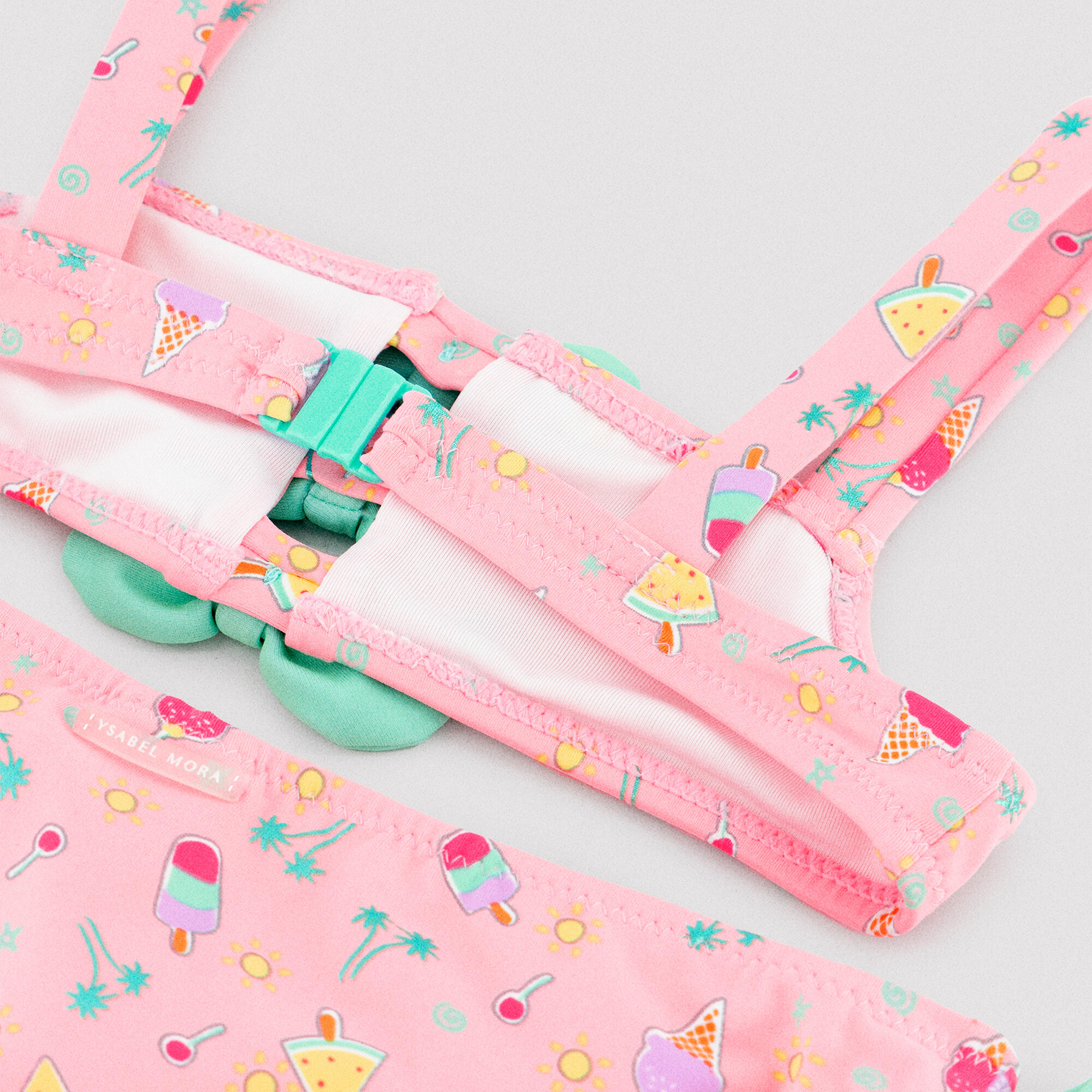 Bikini niña detalles  lazos estampado veraniego helados 3/7