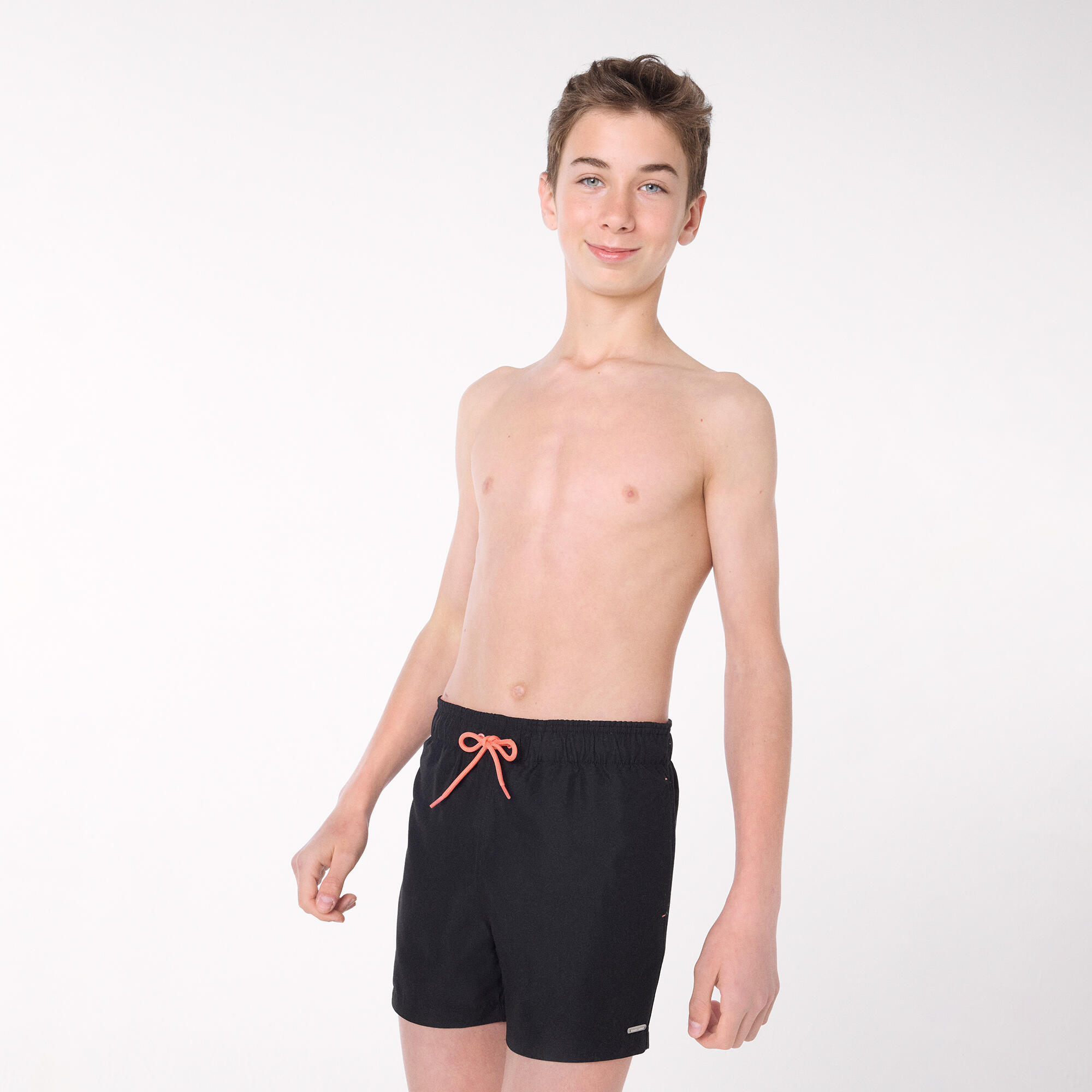 Bañador juvenil corto estampado liso negro 3/5