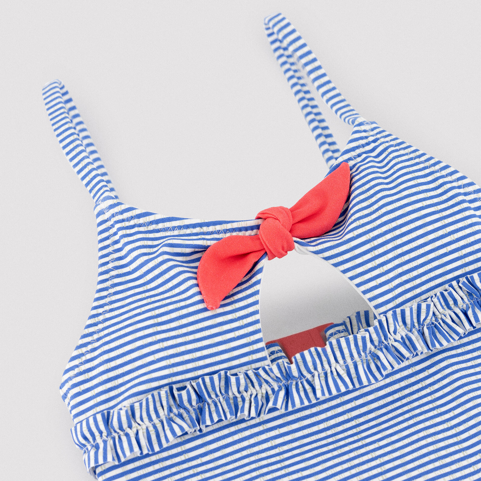 Bañador niña detalle lazo y volantes estampado rayas 2/7