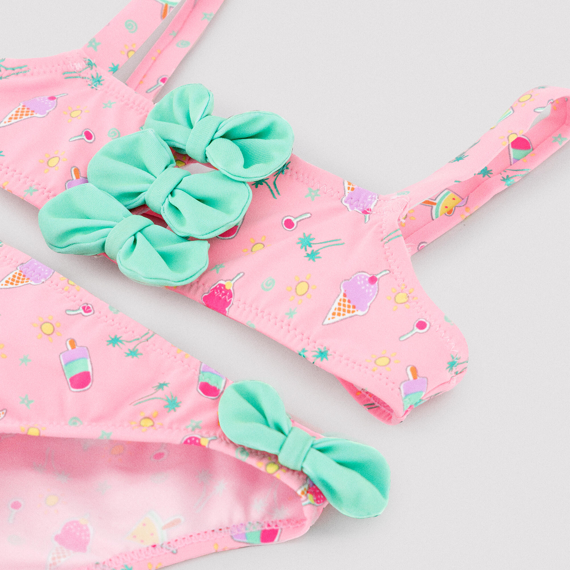 Bikini niña detalles  lazos estampado veraniego helados 2/7