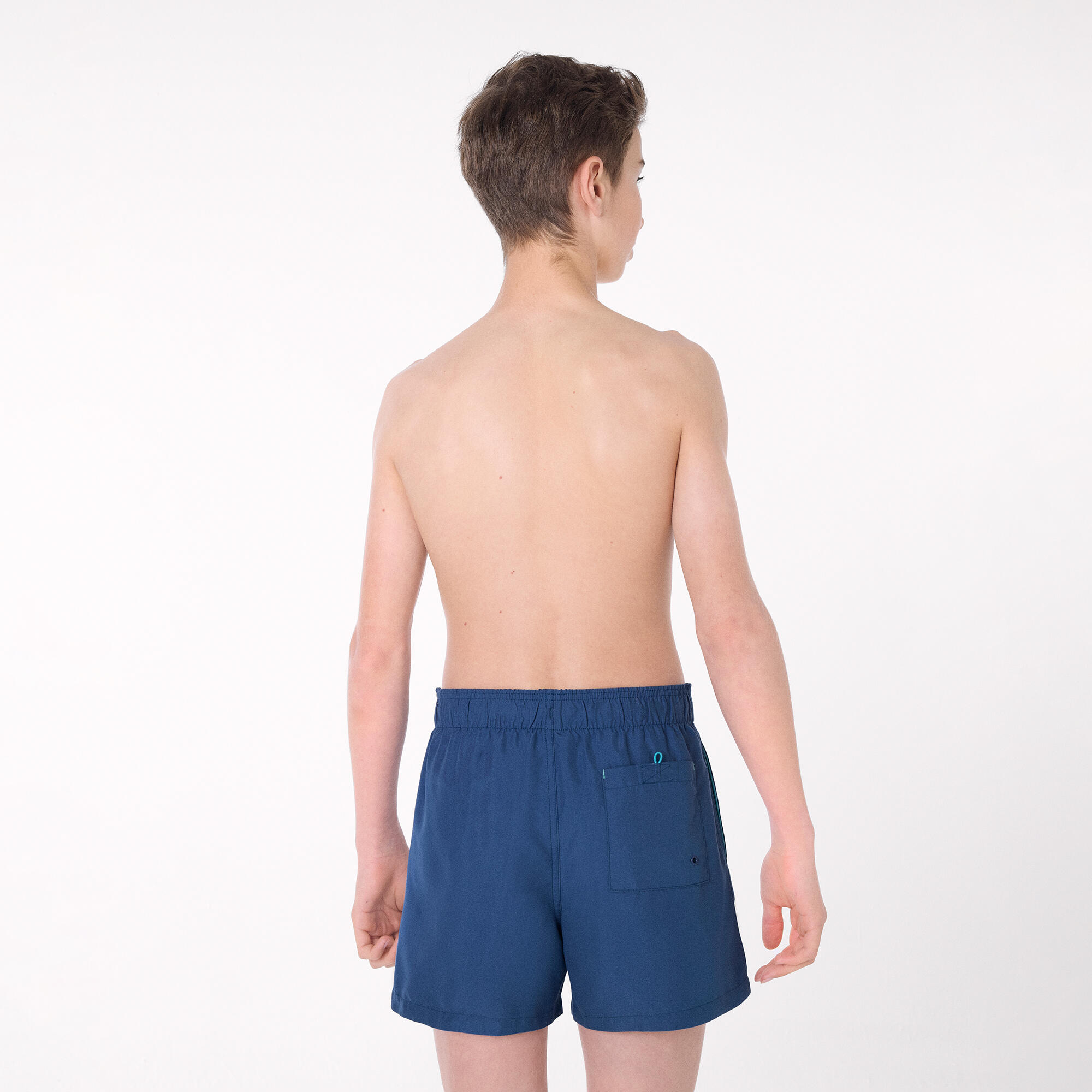 Bañador juvenil corto estampado liso azul 2/4