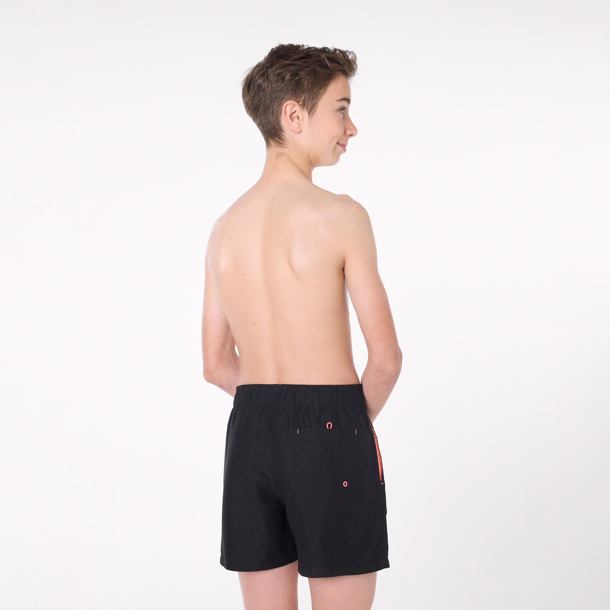 Bañador juvenil corto estampado liso negro 2/5