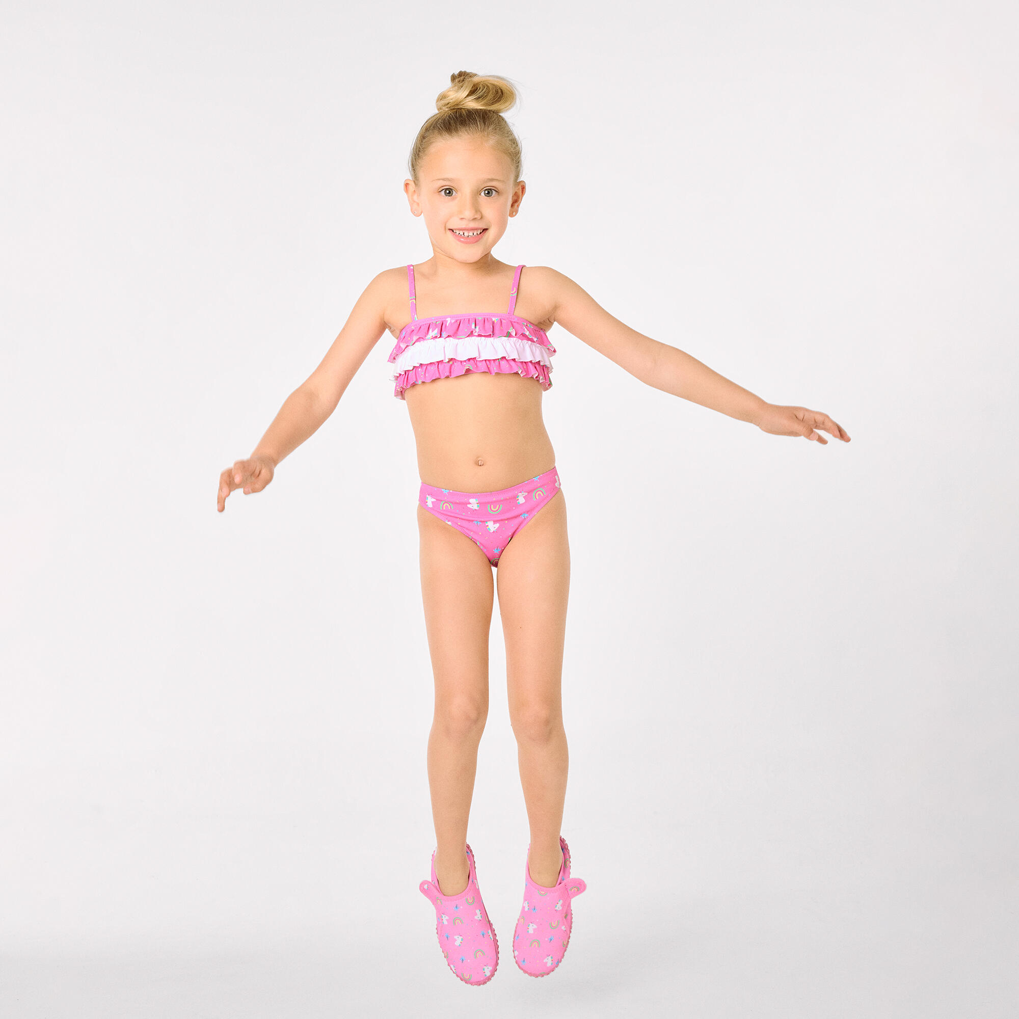 Bikini niña detalle volantes estampado unicornios rosa 7/7