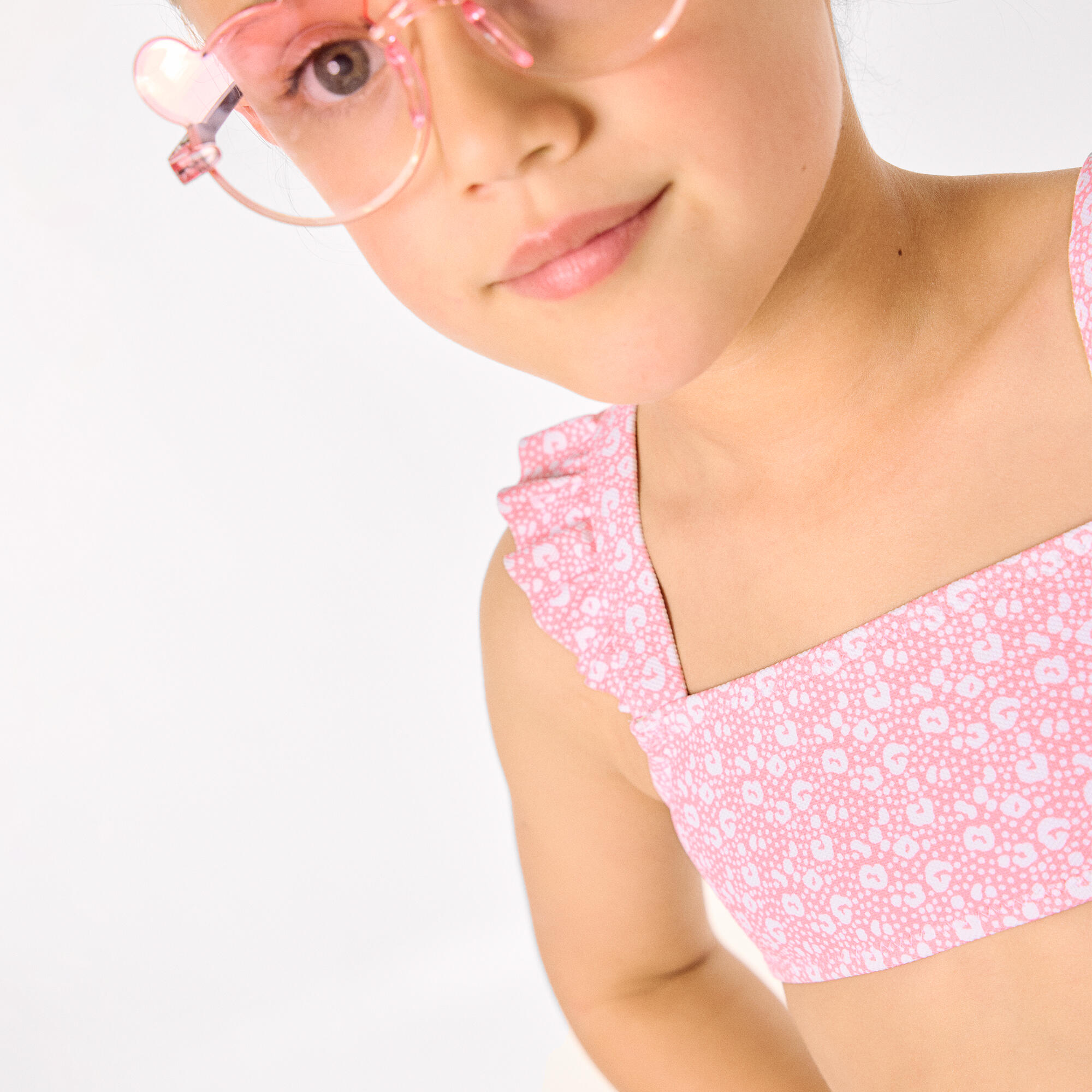 Conjunto bikini niña detalles volantes estampado leopardo rosa 7/7