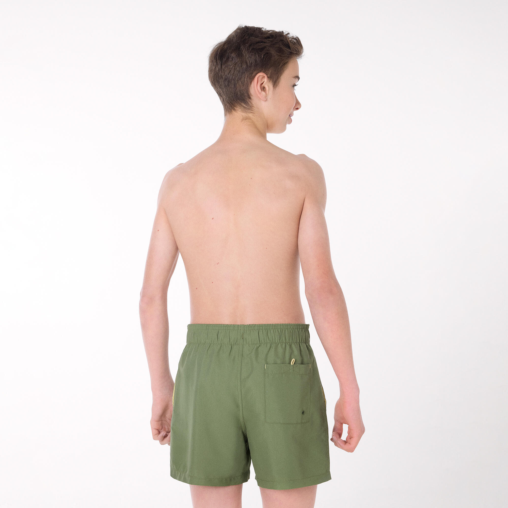 Bañador juvenil corto estampado liso verde 2/5