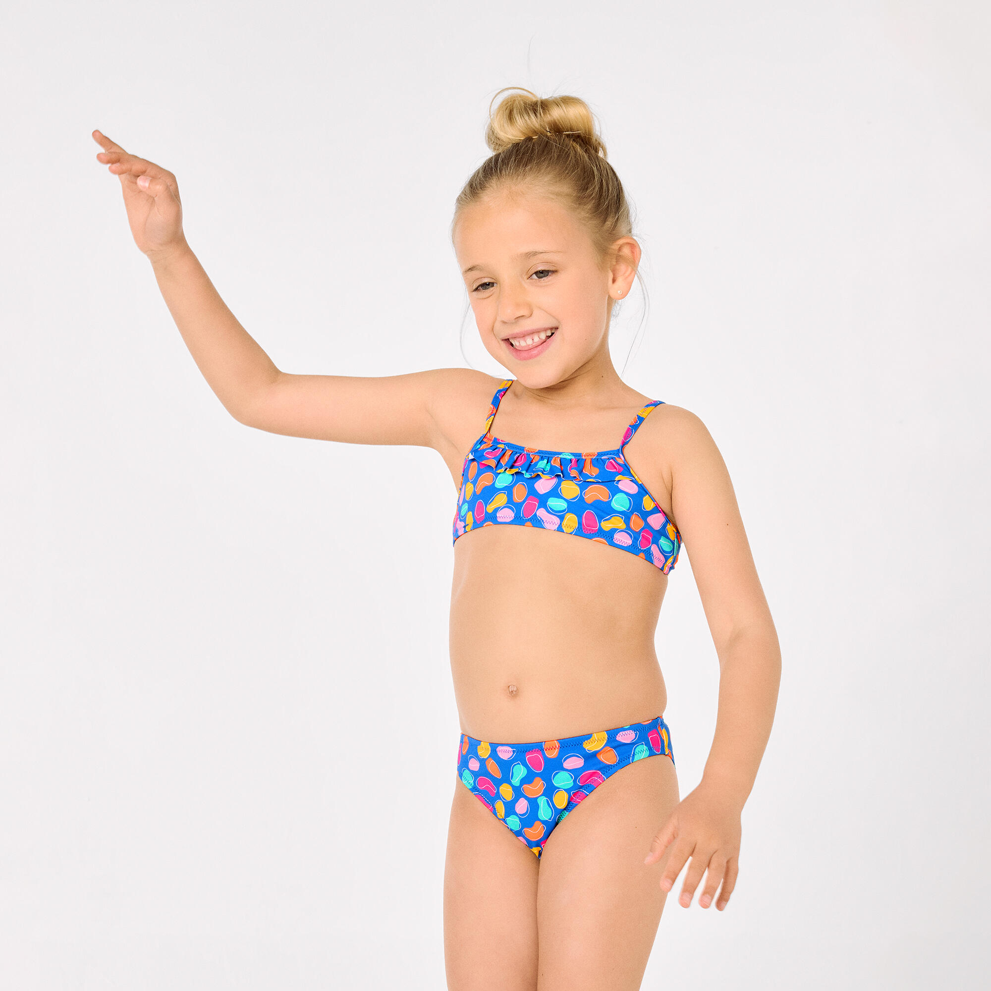 Bikini niña detalle volante estampado formas orgánicas multicolor 7/7