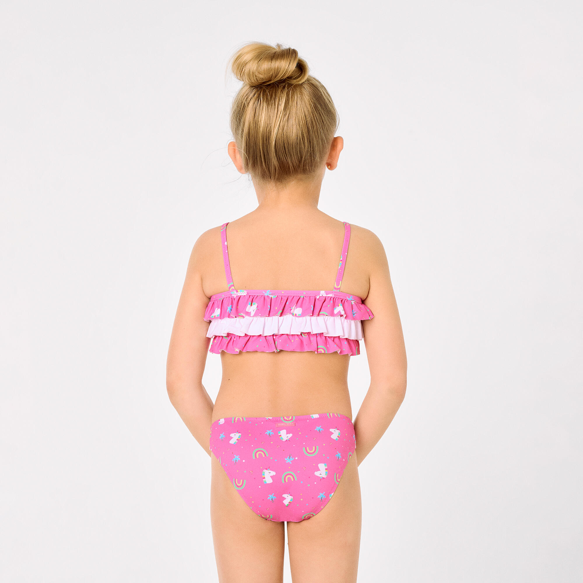 Bikini niña detalle volantes estampado unicornios rosa 5/7