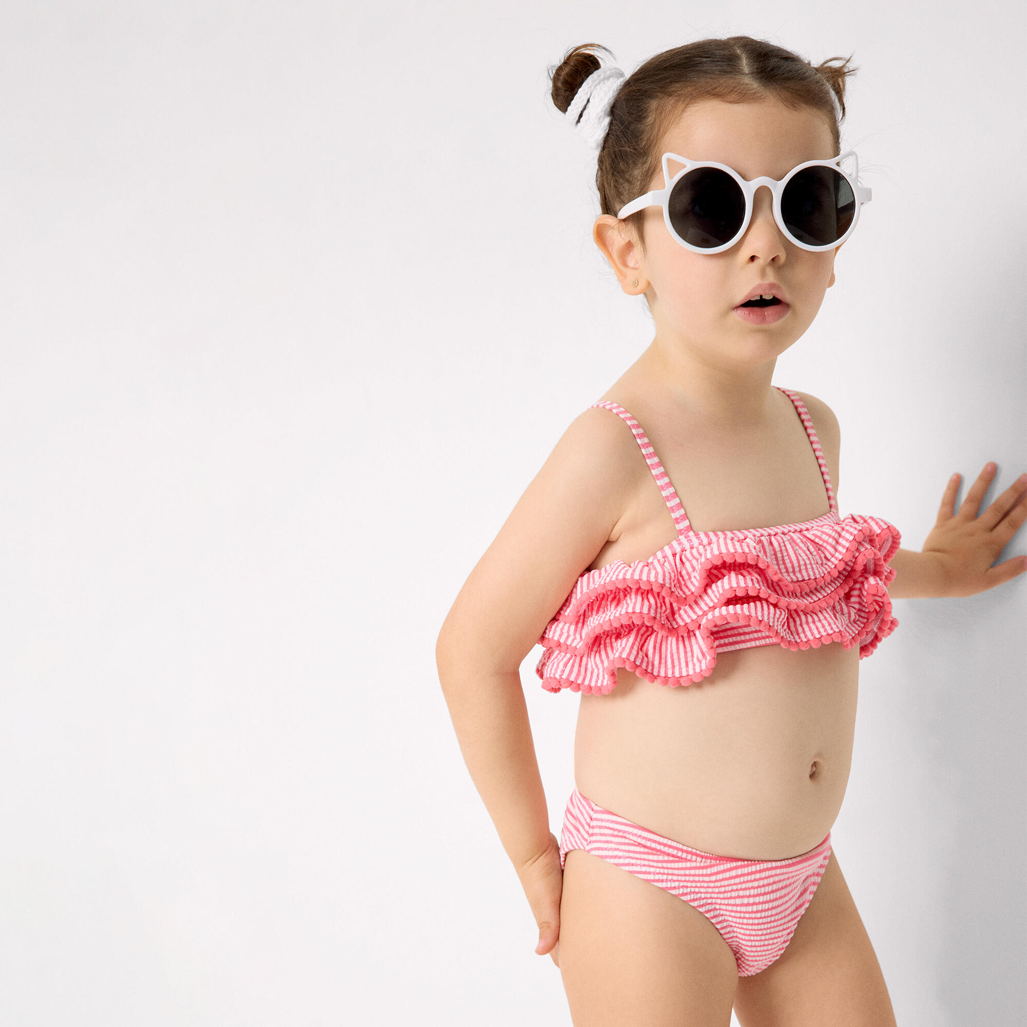 Bikini niña bambula detalle triple volante estampado rayas 5/7