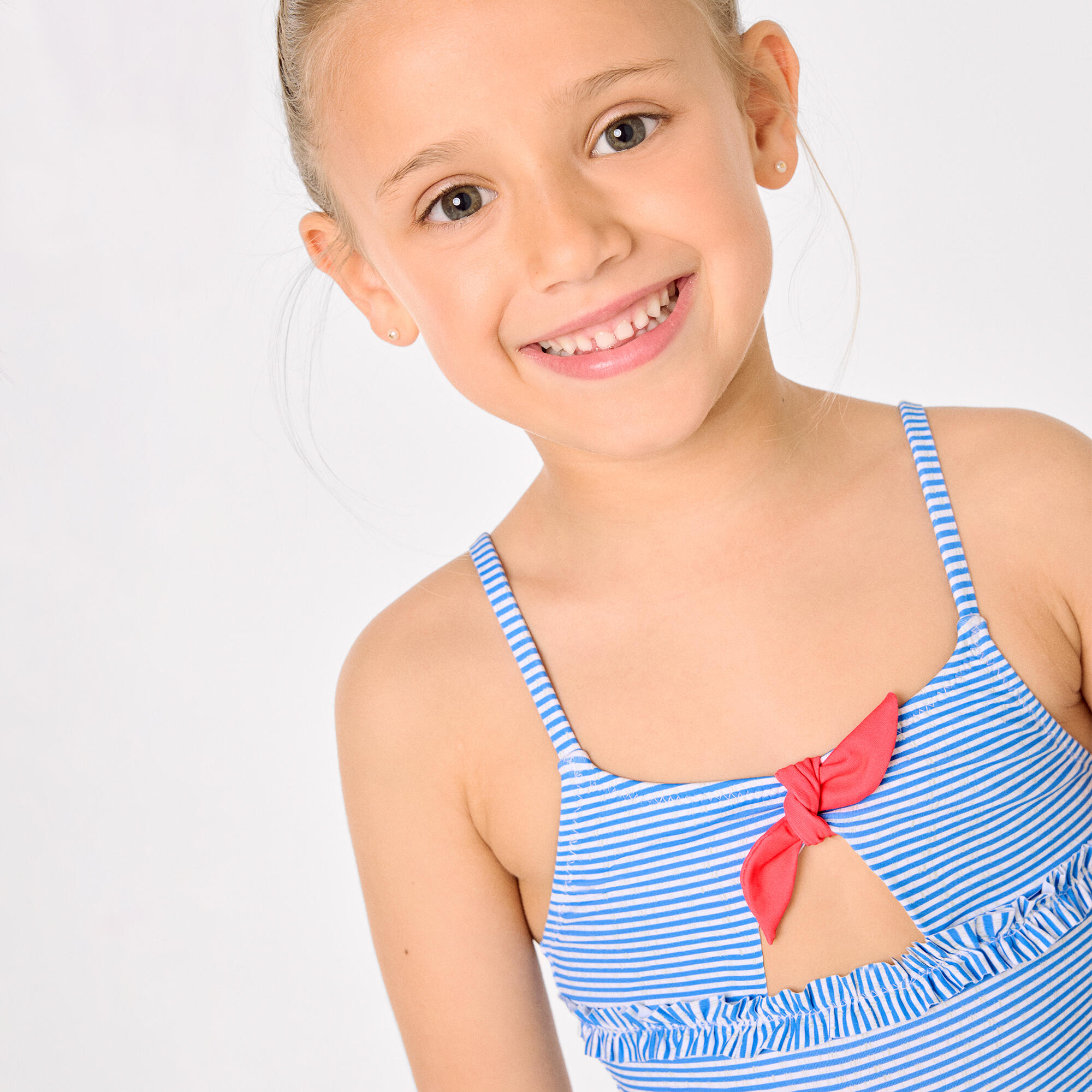 Bañador niña detalle lazo y volantes estampado rayas 5/7