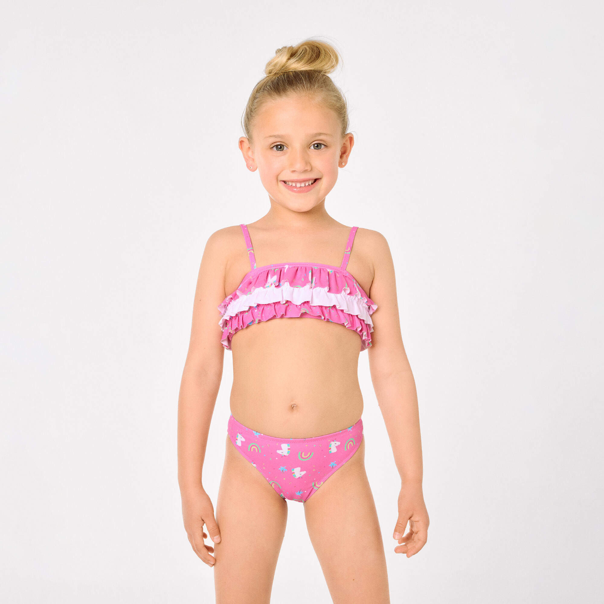 Bikini niña detalle volantes estampado unicornios rosa 4/7