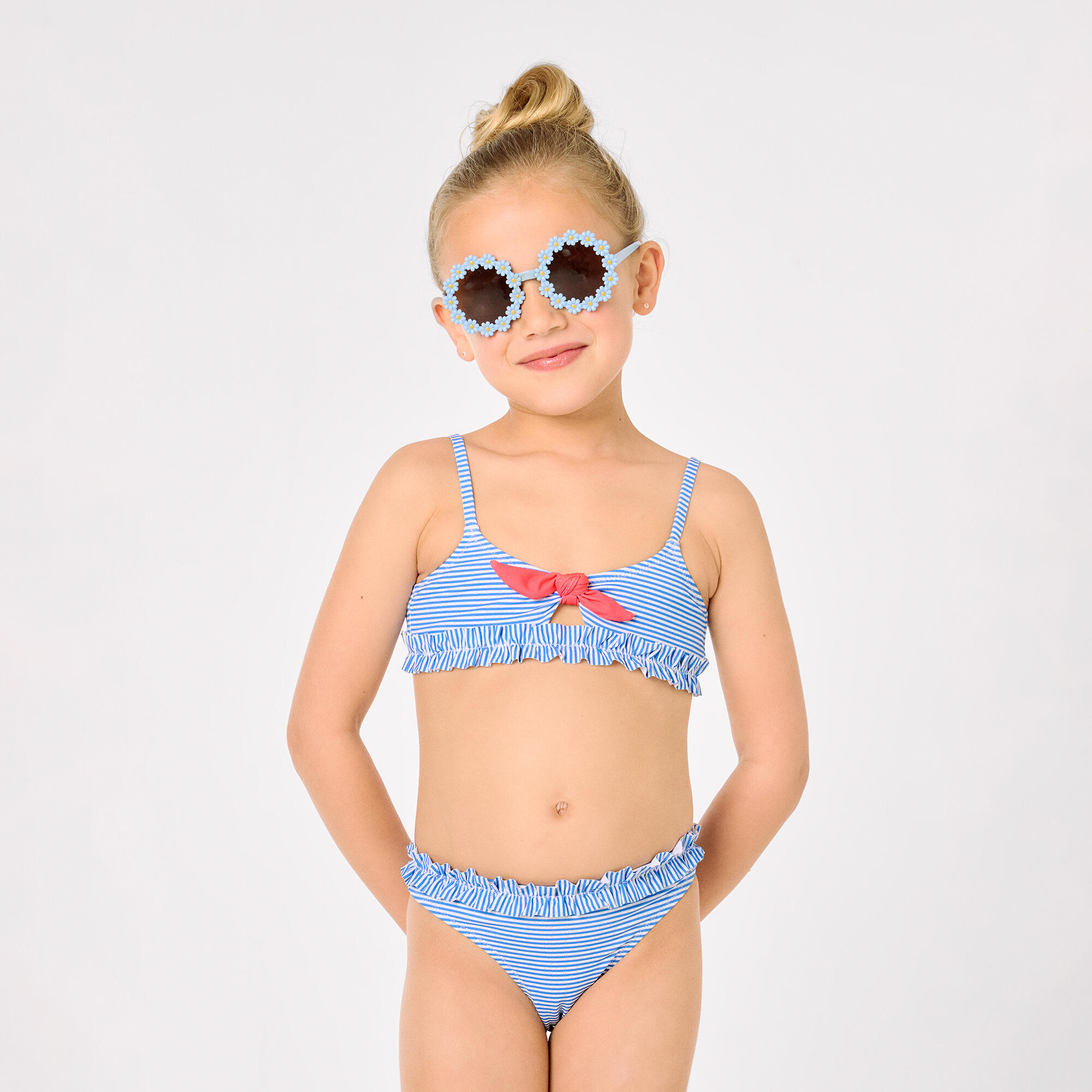 Bikini niña detalle lazo y fruncidos estampado rayas 4/7