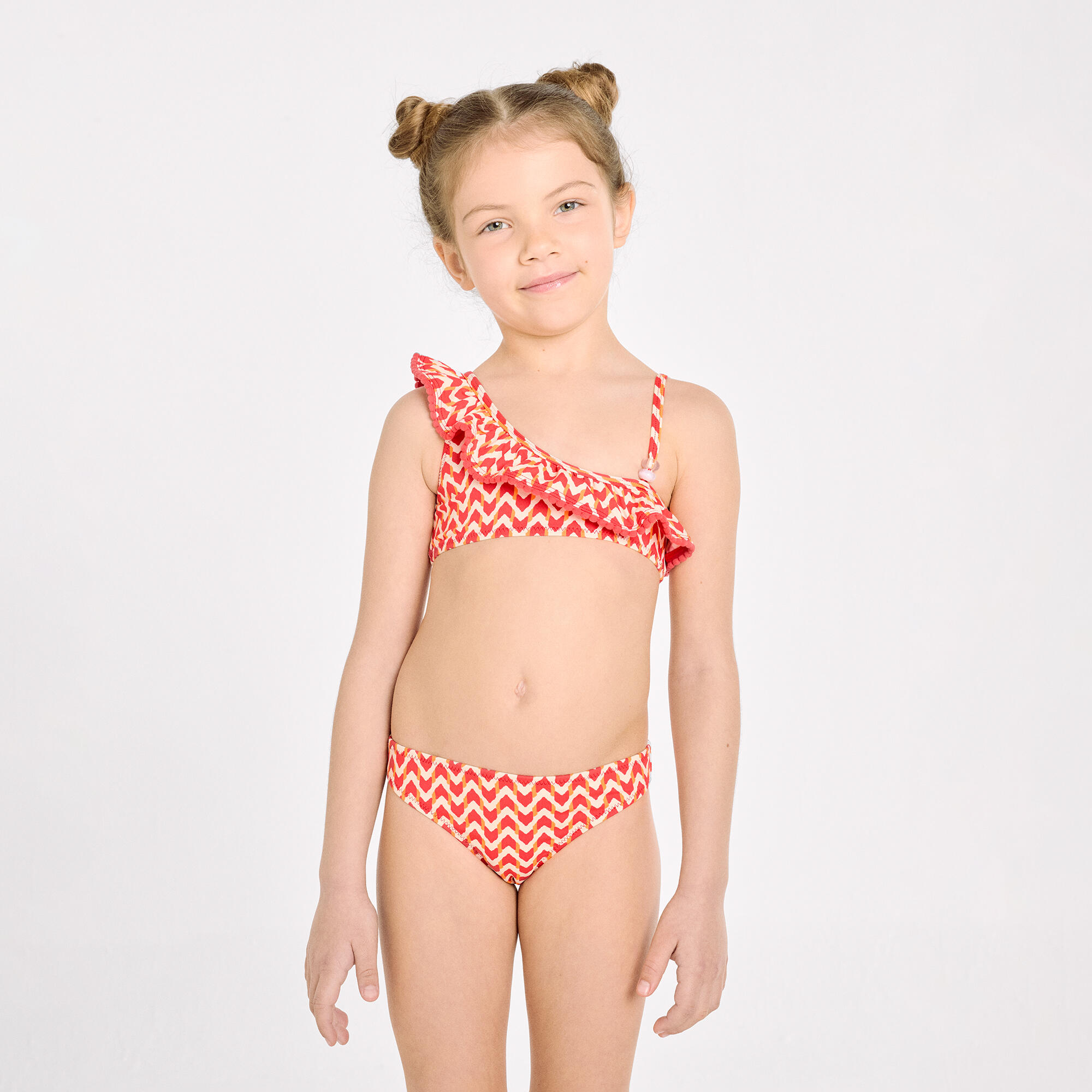 Bikini niña asimétrico detalle volante estampado étnico 4/7