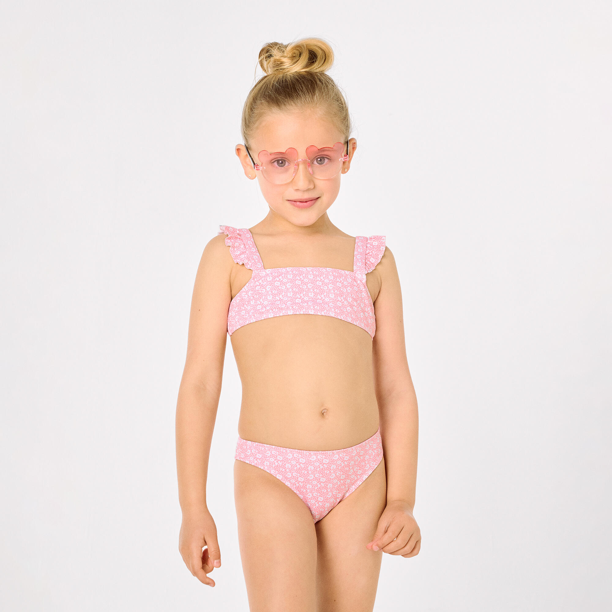Conjunto bikini niña detalles volantes estampado leopardo rosa 4/7