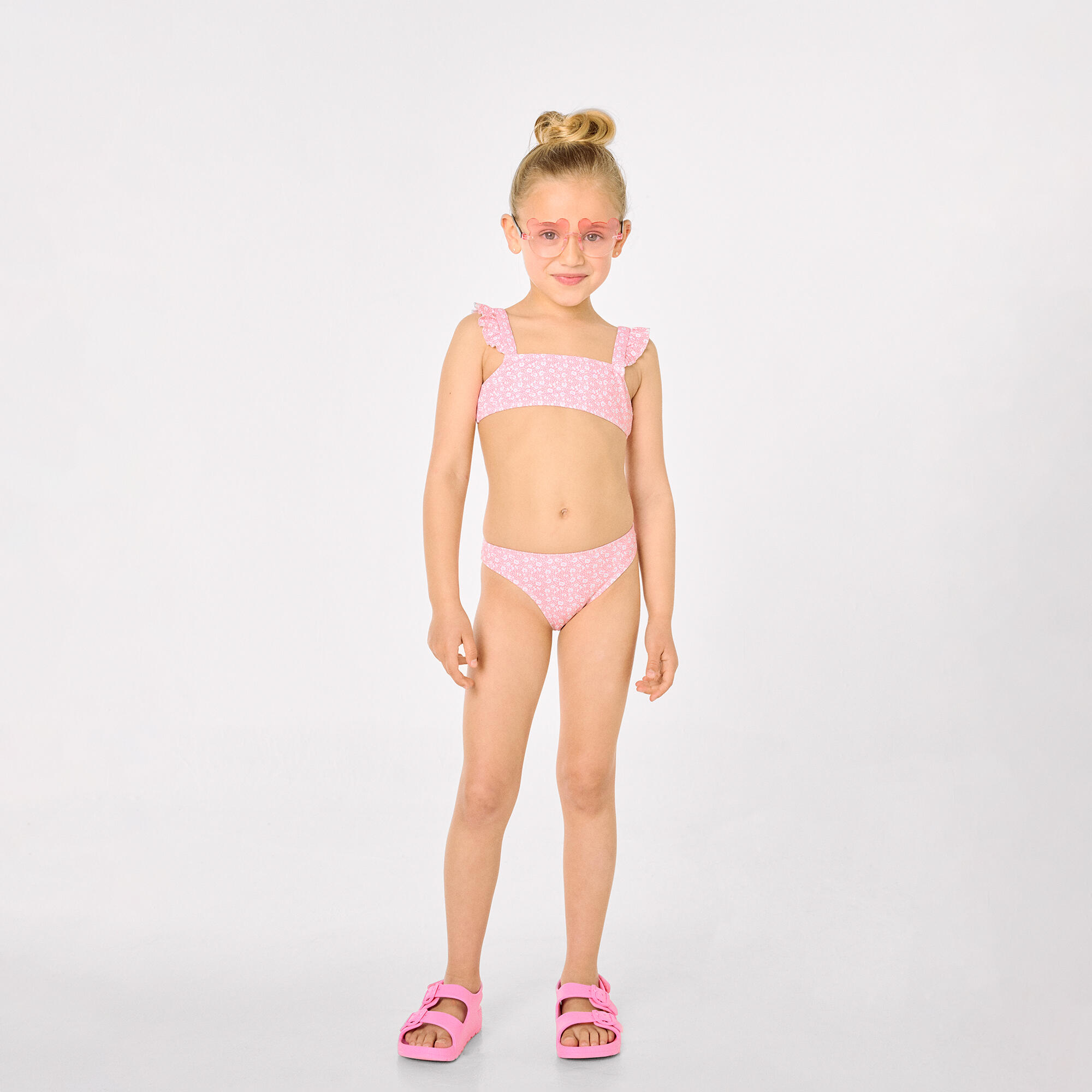 Conjunto bikini niña detalles volantes estampado leopardo rosa 6/7