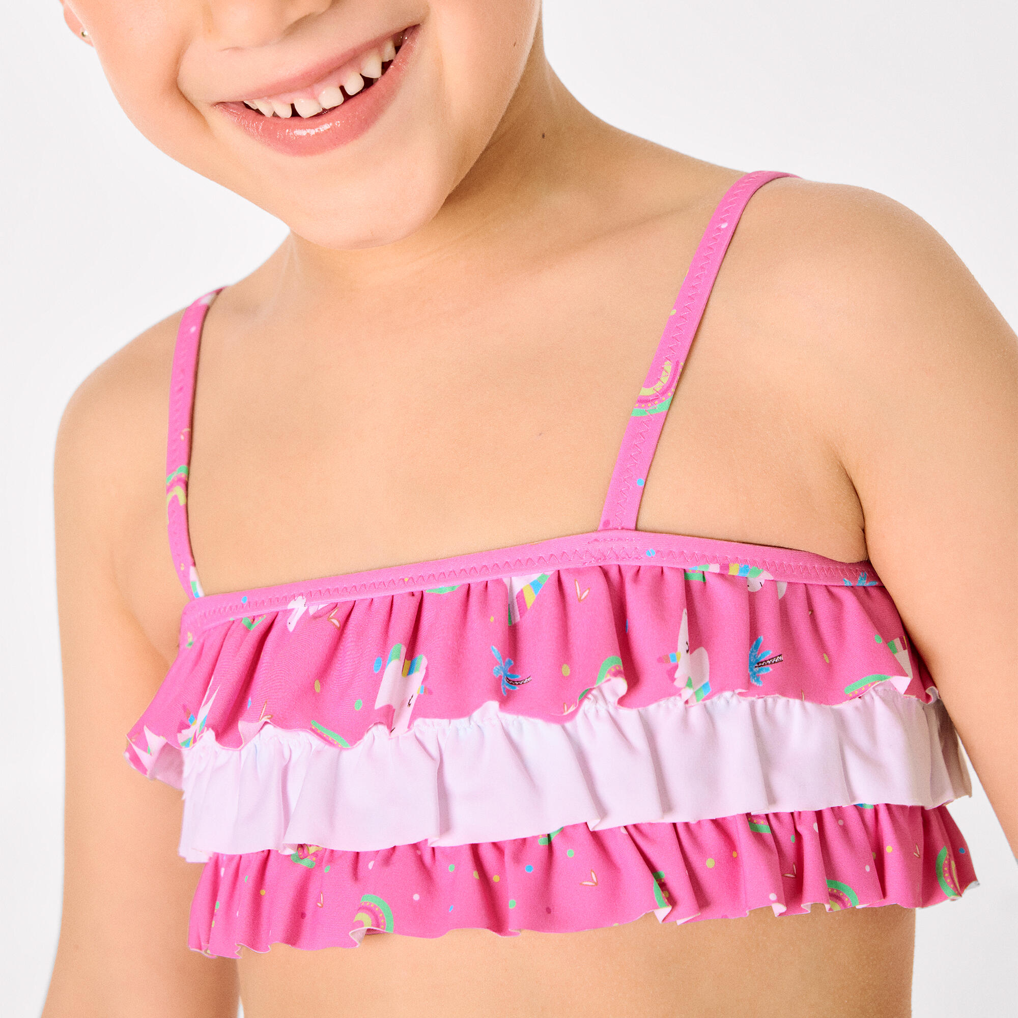 Bikini niña detalle volantes estampado unicornios rosa 6/7