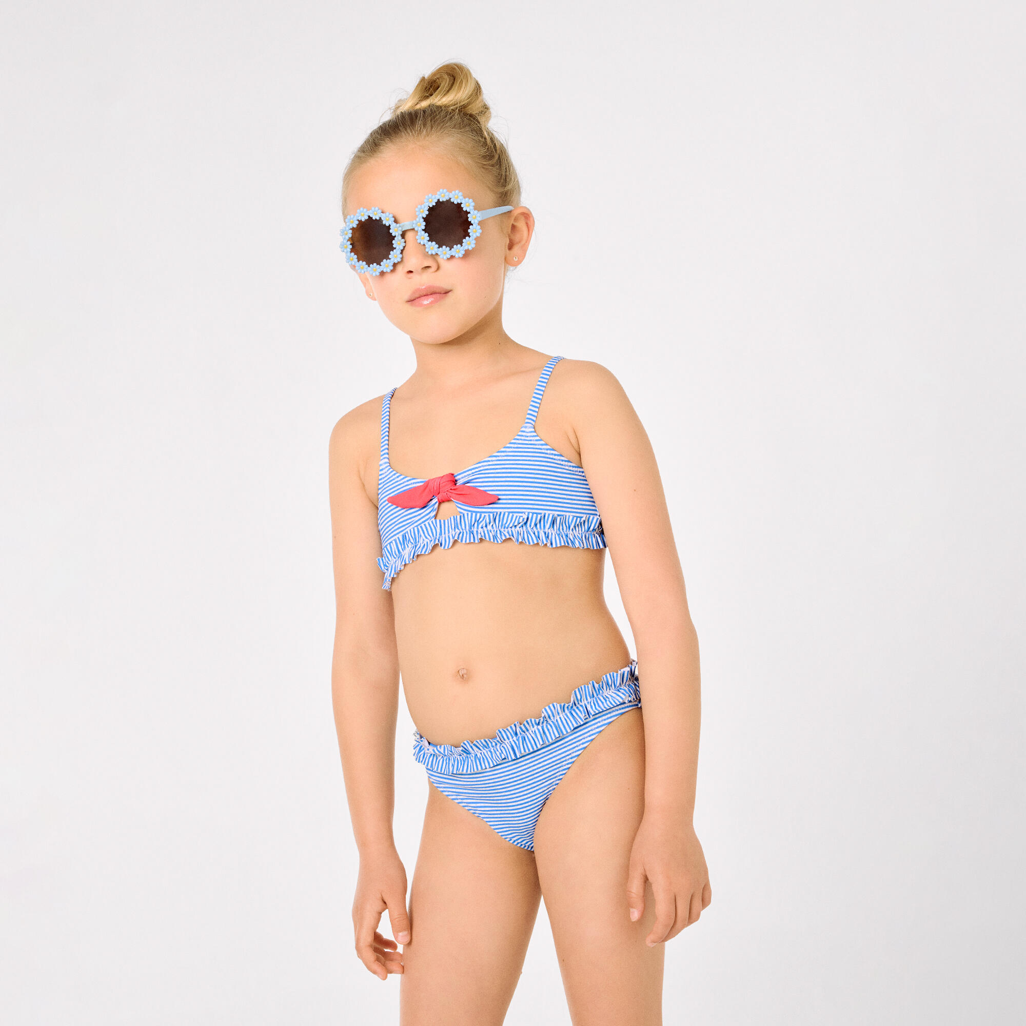 Bikini niña detalle lazo y fruncidos estampado rayas 6/7