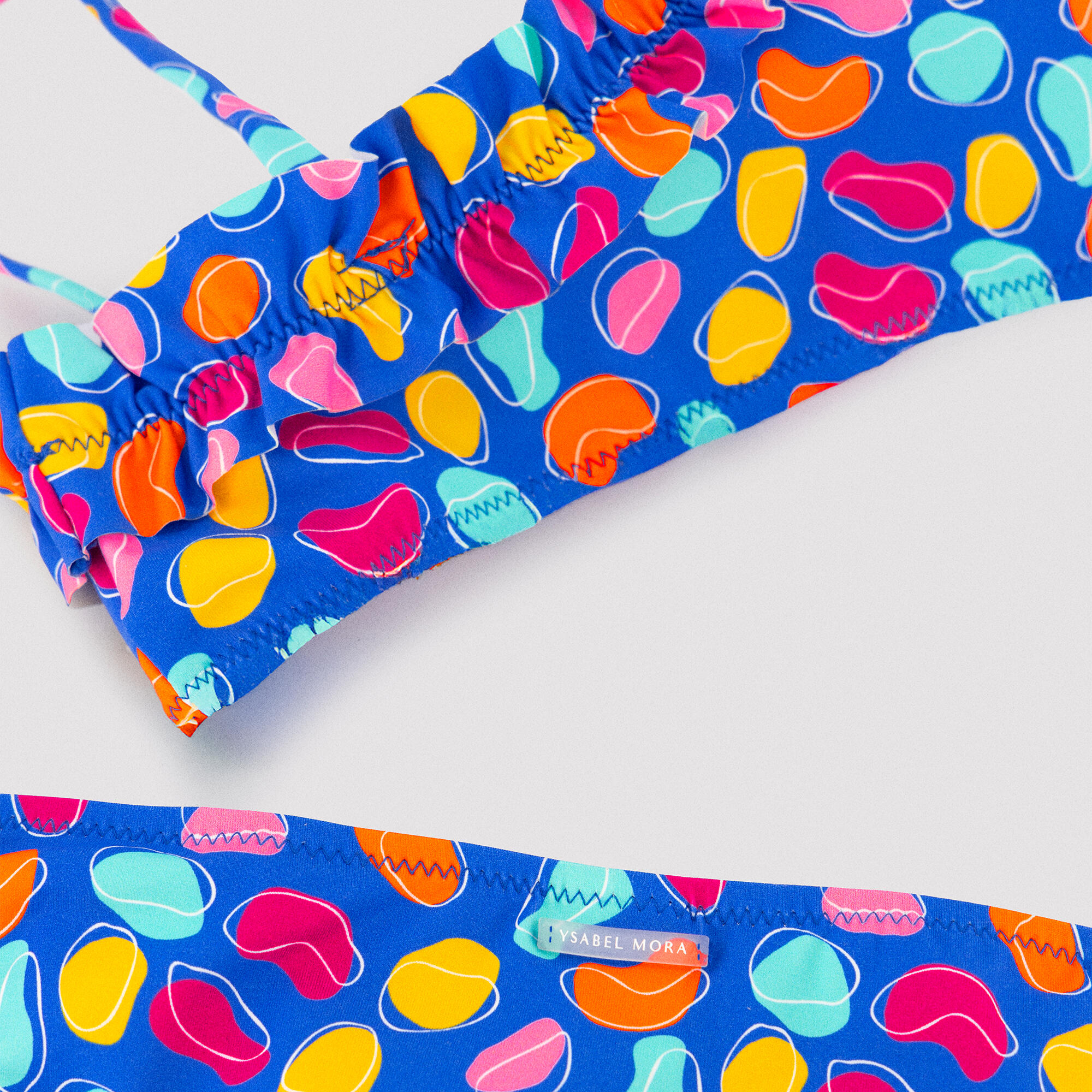Bikini niña detalle fruncido estampado formas orgánicas multicolor 3/7