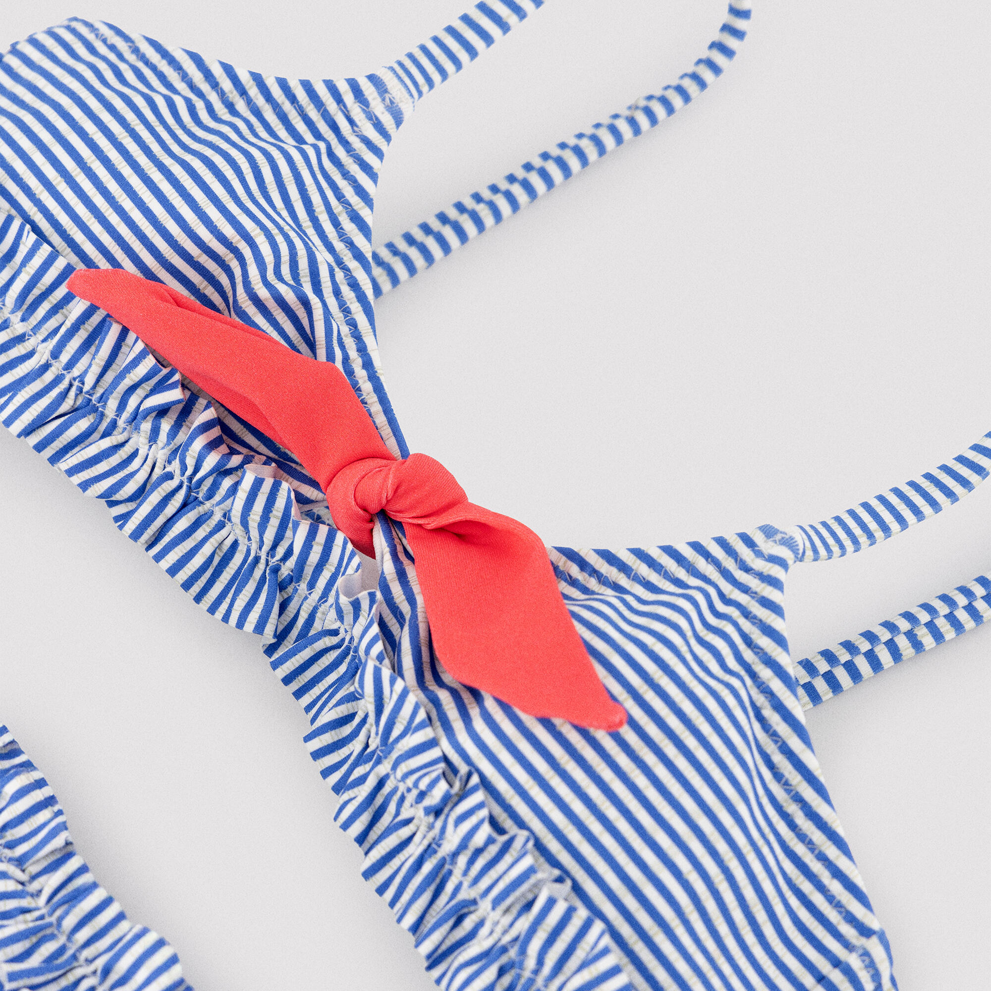 Bikini niña detalle lazo y fruncidos estampado rayas 2/7