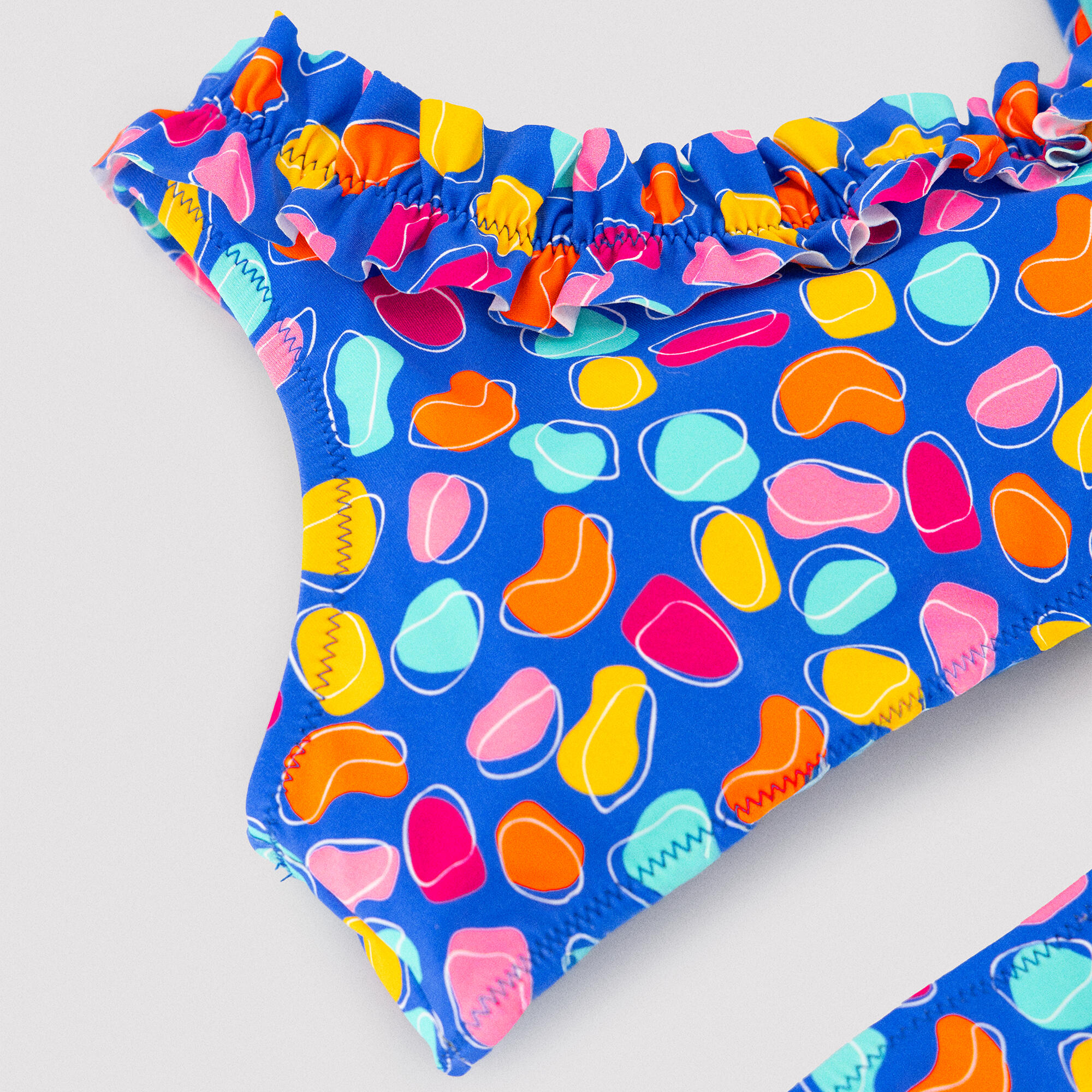 Bikini niña detalle fruncido estampado formas orgánicas multicolor 2/7