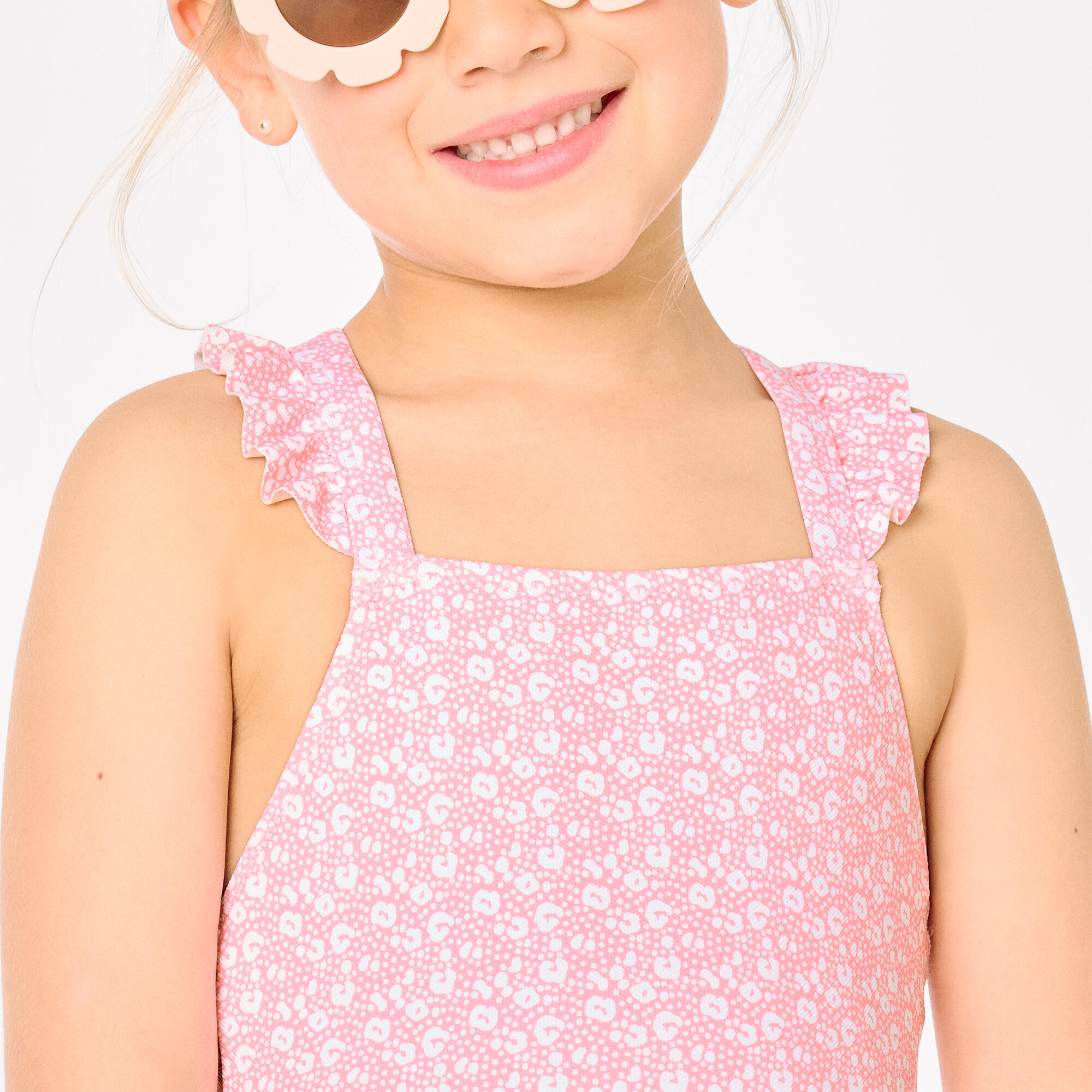 Bañador niña detalles volantes y tirantes cruzados estampado leopardo rosa 6/7