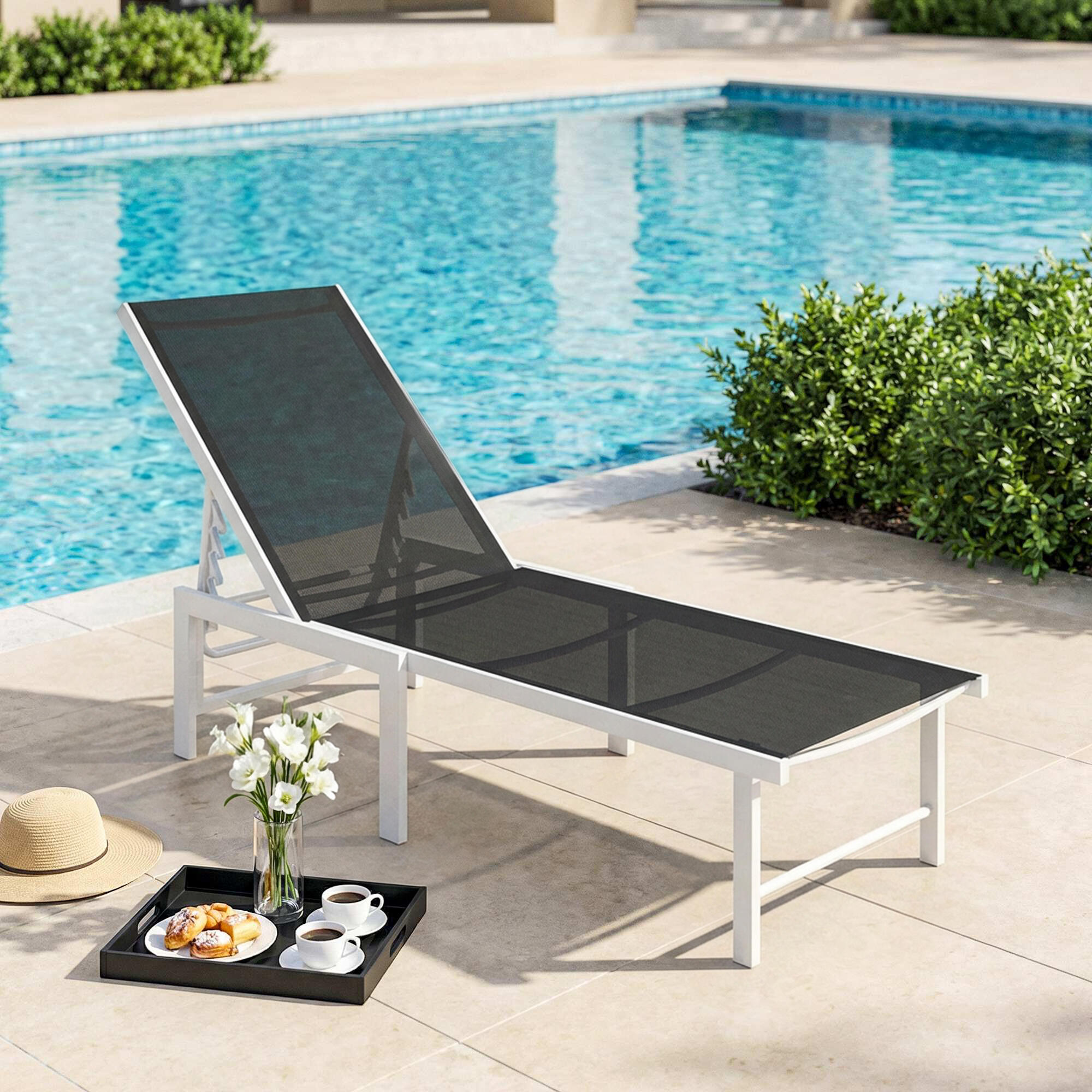 Outsunny Lettino Sdraio con Schienale Regolabile su 5 Livelli Bianco e Grigio 2/7