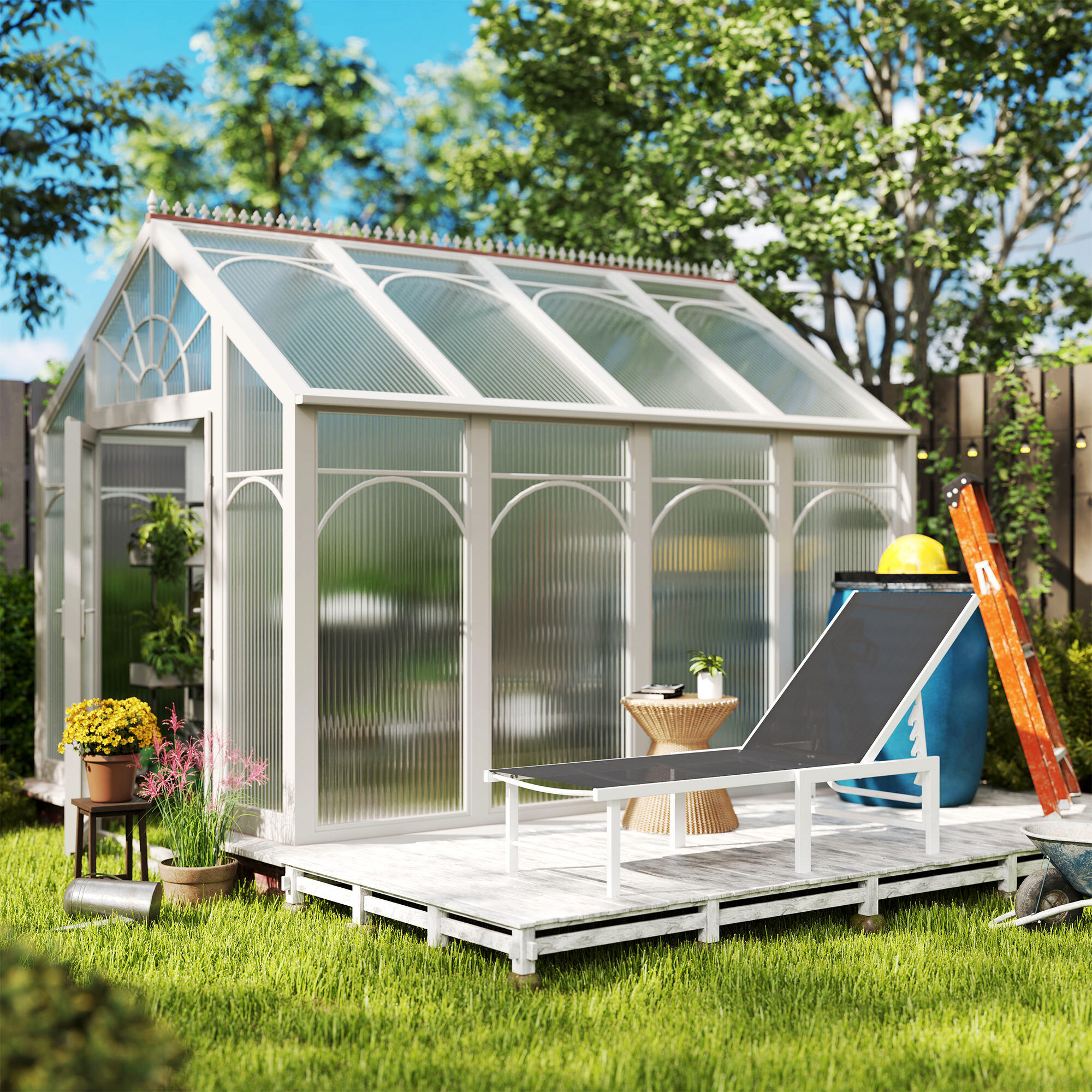 Outsunny Lettino Sdraio con Schienale Regolabile su 5 Livelli Bianco e Grigio 7/7