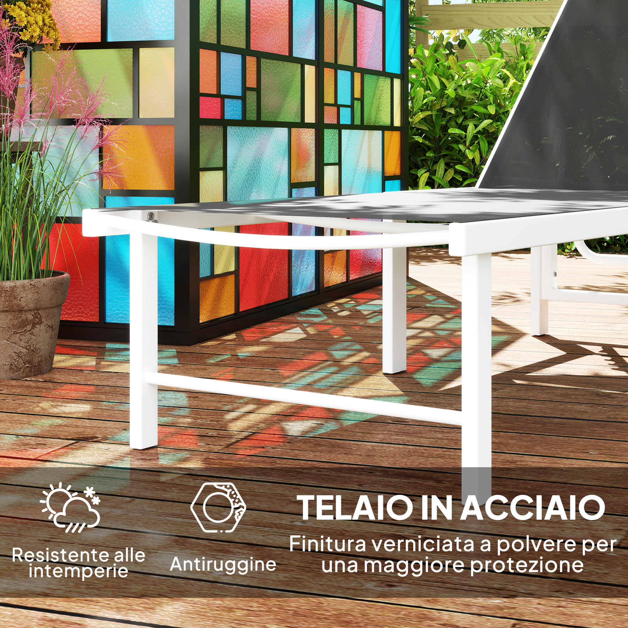 Outsunny Lettino Sdraio con Schienale Regolabile su 5 Livelli Bianco e Grigio 5/7