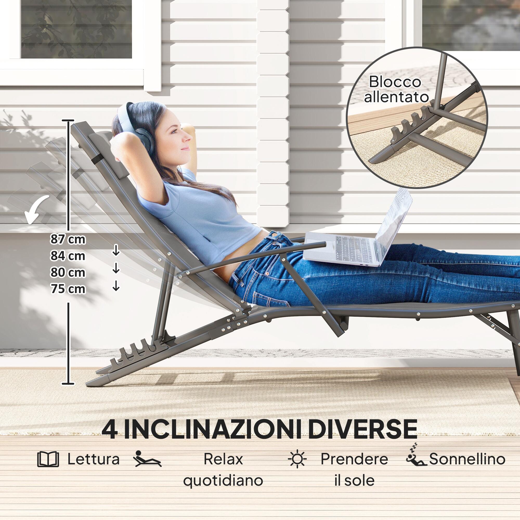 Outsunny Set 2 Sdraio Pieghevoli con Schienale Regolabile e Cuscino Grigio 4/8