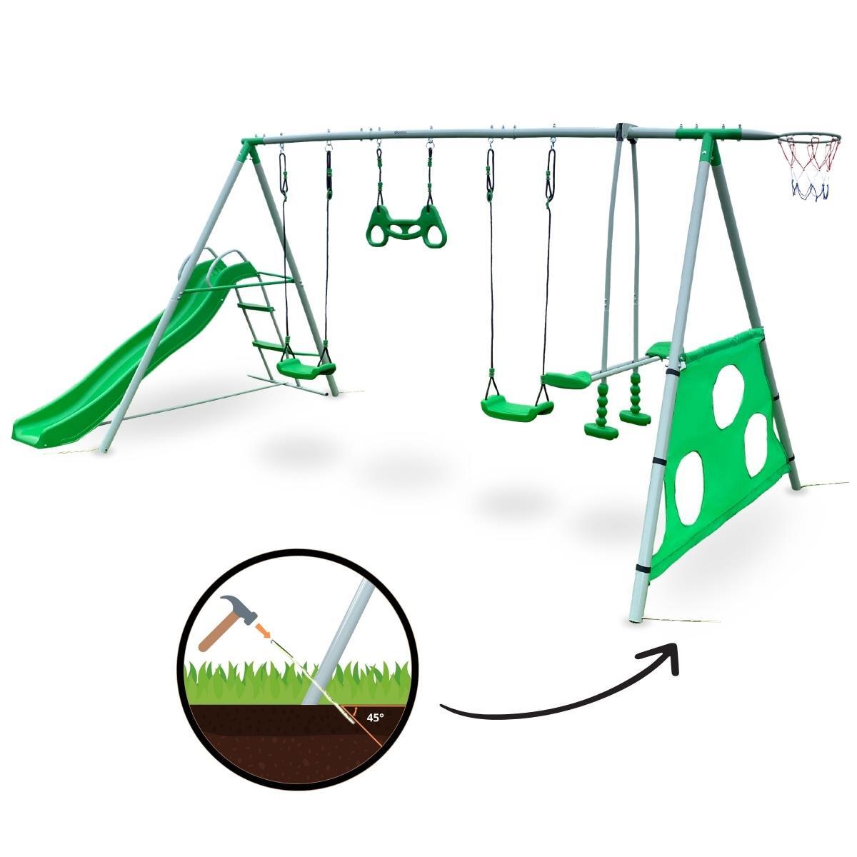 Aire Jeux XXXL Balançoires Toboggan Foot Basket Acier 440x194x186cm 300kg 4/7