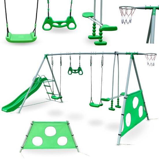 Aire Jeux XXXL Balançoires Toboggan Foot Basket Acier 440x194x186cm 300kg