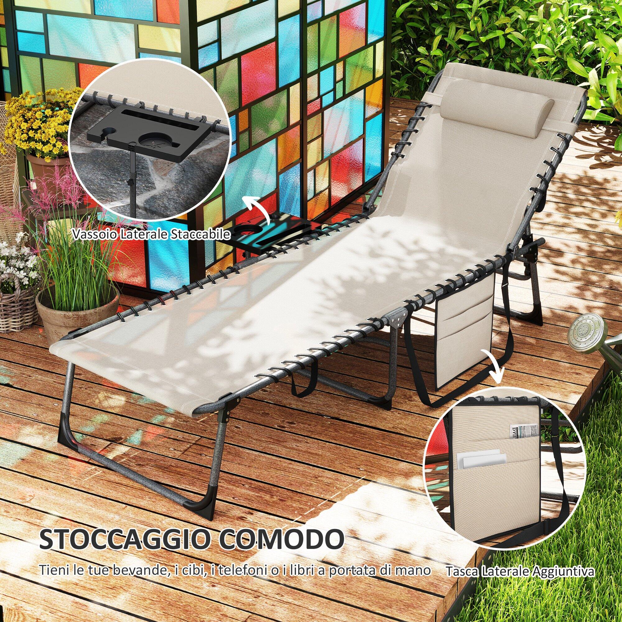 Outsunny Sdraio da Esterno Pieghevole e Reclinabile a 5 Livelli Crema 6/7